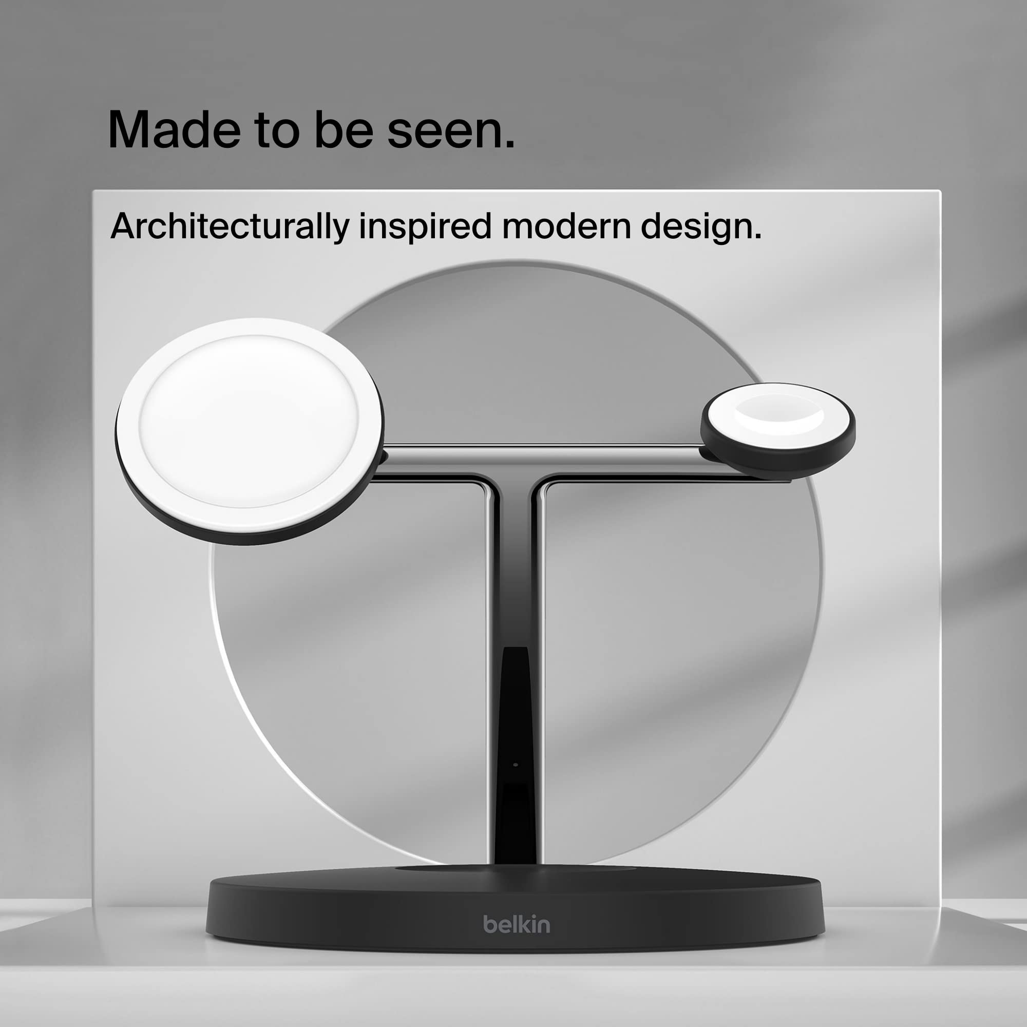 Belkin MagSafe 3-in-1 Wireless Charging Station - 15W Fast Charger for iPhone 16/15/14/13/12 Series, Apple Watch 10/9/8/SE/Ultra & AirPods - Black | Perfect for Bedside, Office Desk & Travel Charging