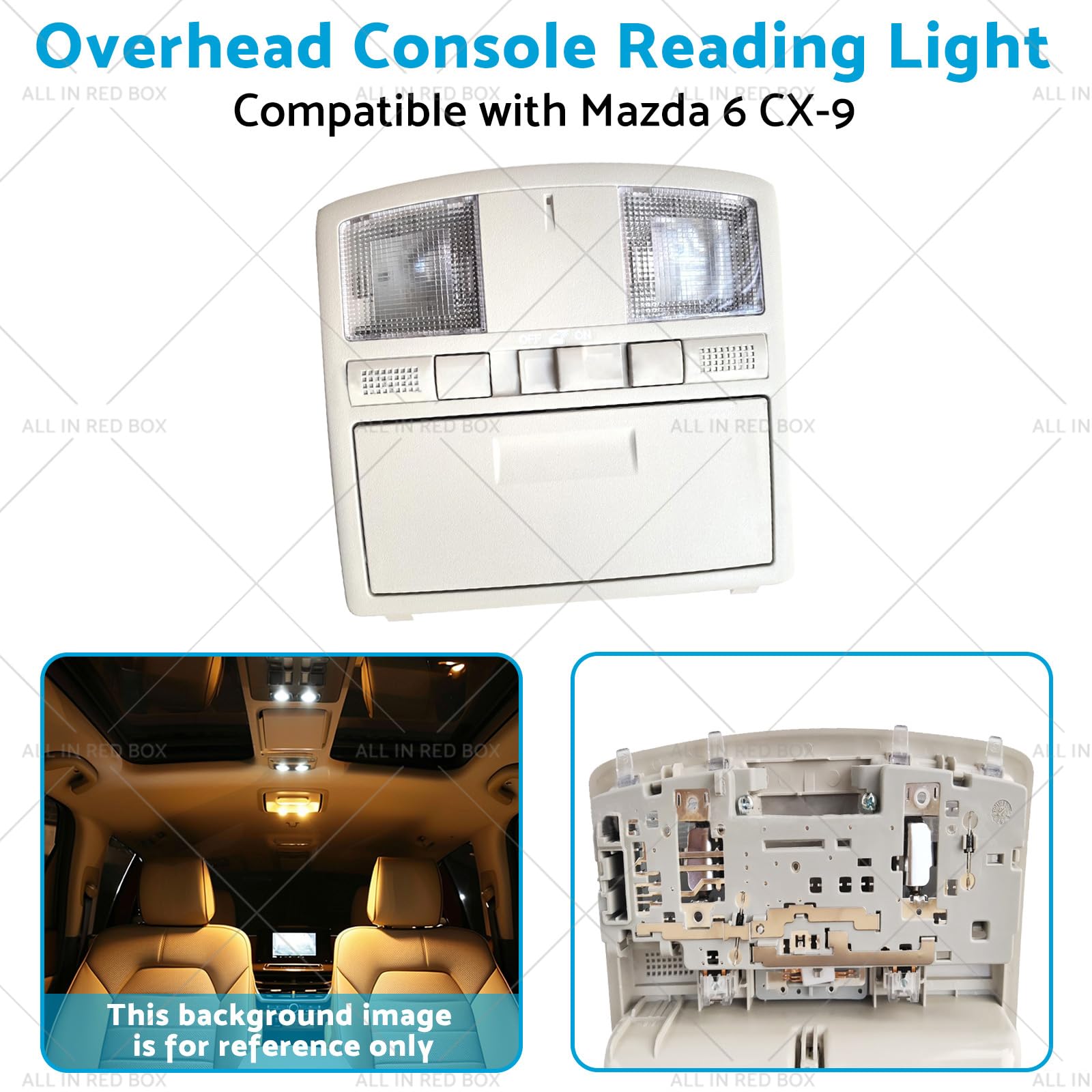 Universal Overhead Console Reading Light for Mazda 6 & CX-9 (2009-2015 Models) - No Sunroof Version - Perfect for Night Driving and Interior Lighting