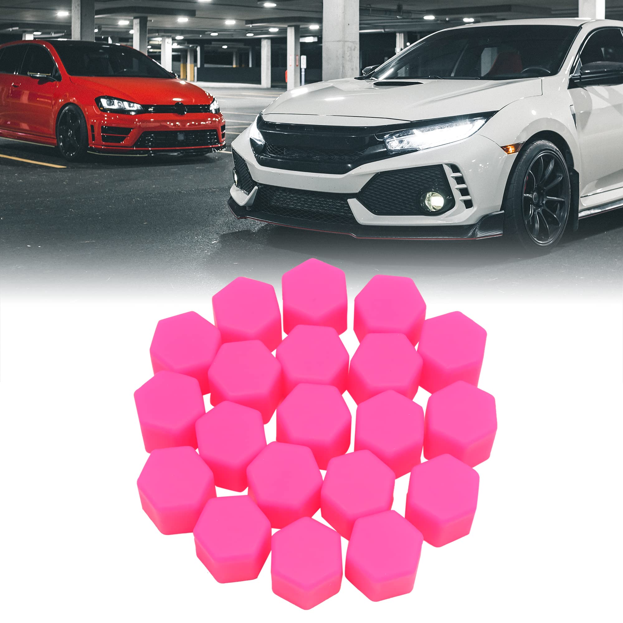 20Pcs 17mm Pink Glow in The Dark Wheel Lug Nut Covers - Durable Hub Screw Protective Caps for Cars, Trucks & SUVs - Night Visibility & Rust Prevention Accessories