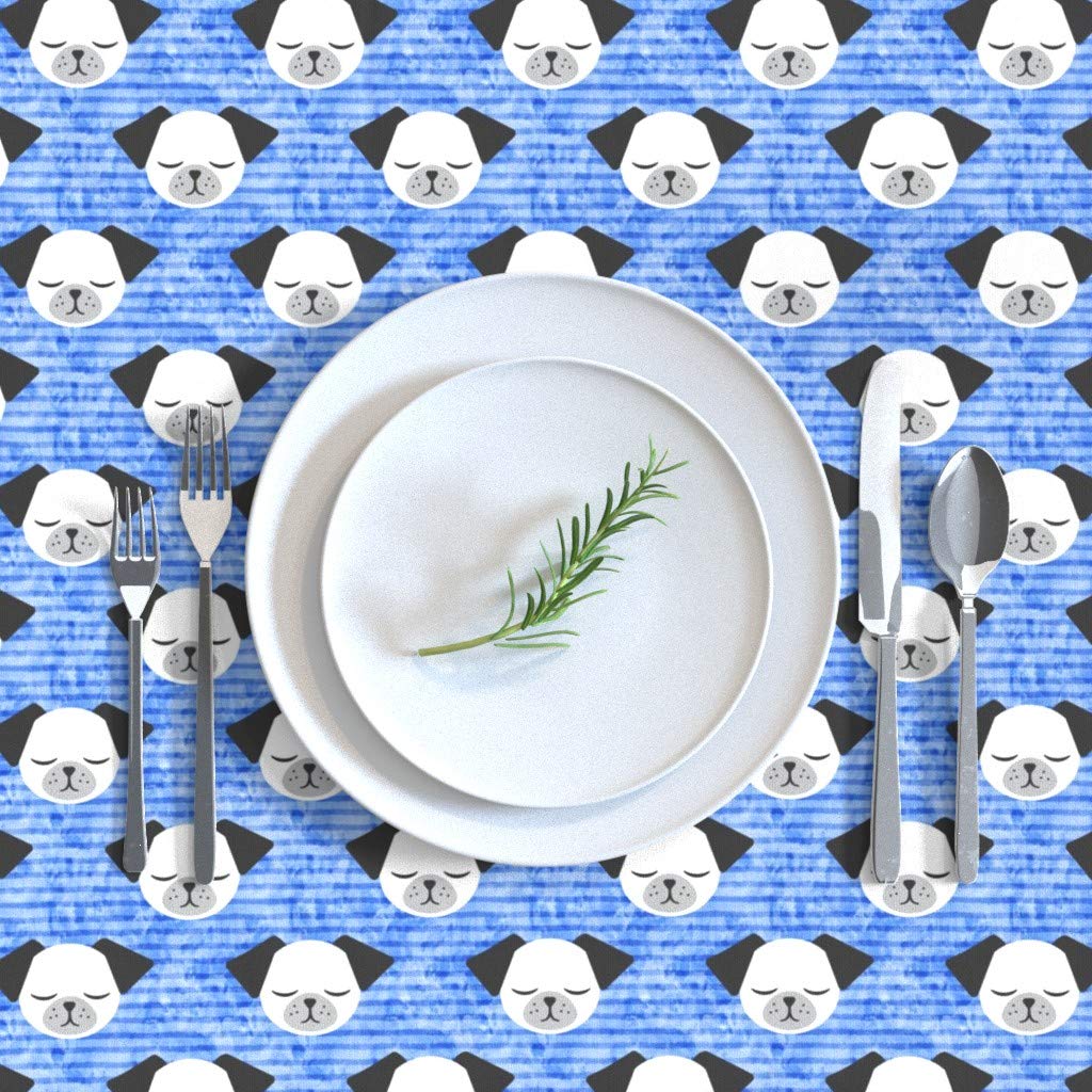 Custom Dog Stripes Blue Baby Boy Nursery Tablecloth - 90