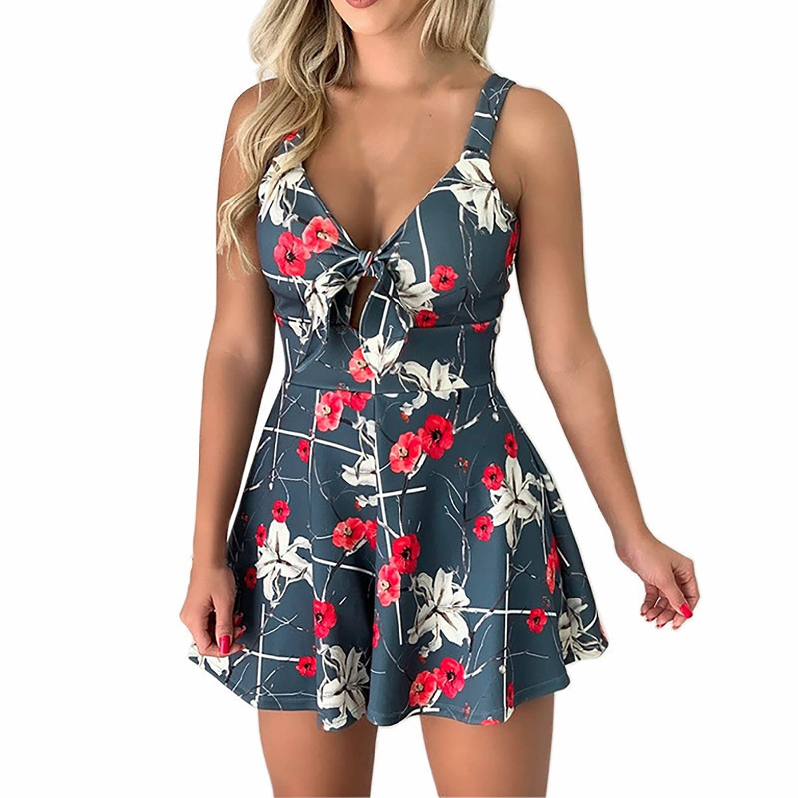 Women's Summer Tank Jumpsuit - Casual Loose Sleeveless Romper with Elastic Waist & Pockets | Beach Cover Up, Vacation Outfit, Lounge Wear