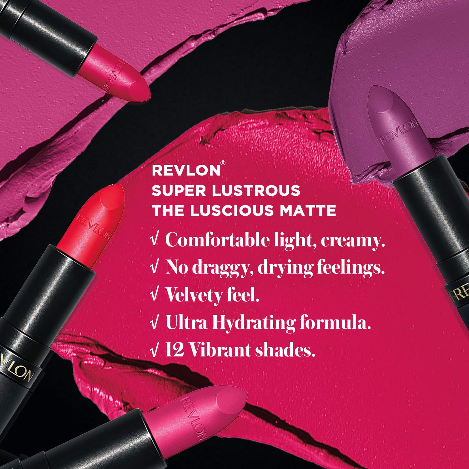 Revlon Super Lustrous Matte Lipstick - Black Cherry 4.2g | Intense Pigment, Lightweight Formula | Perfect for Everyday Wear & Special Occasions