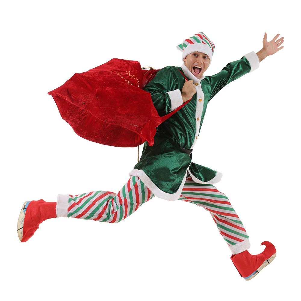 ReneeCho Men's Santa Candy Elf Christmas Costume - Long Coat for Holiday Parties, Festive Events & Christmas Photo Shoots
