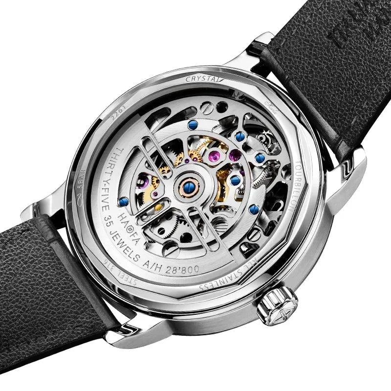 Haofa Men's Automatic Zircon Bezel Flying Tourbillon Watch with Luminous Universe Dial & Double Spring Drive - Luxury Interstellar Design for Business, Formal Events & Collectors (Model 2269)