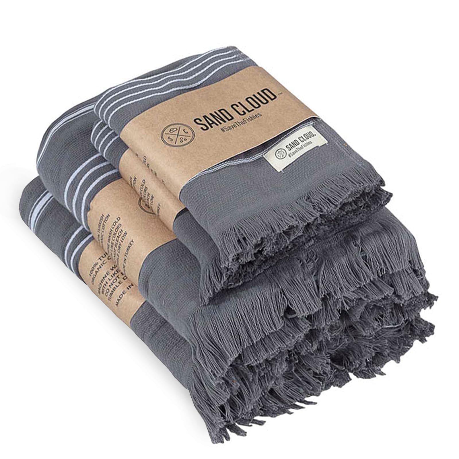 Premium Sand Cloud Turkish Bath Towels Set of 4 - 100% Organic Cotton, Large Size, Ultra Soft & Absorbent - Classic Grey Bath & Hand Towels for Spa, Beach & Luxury Bathroom Use