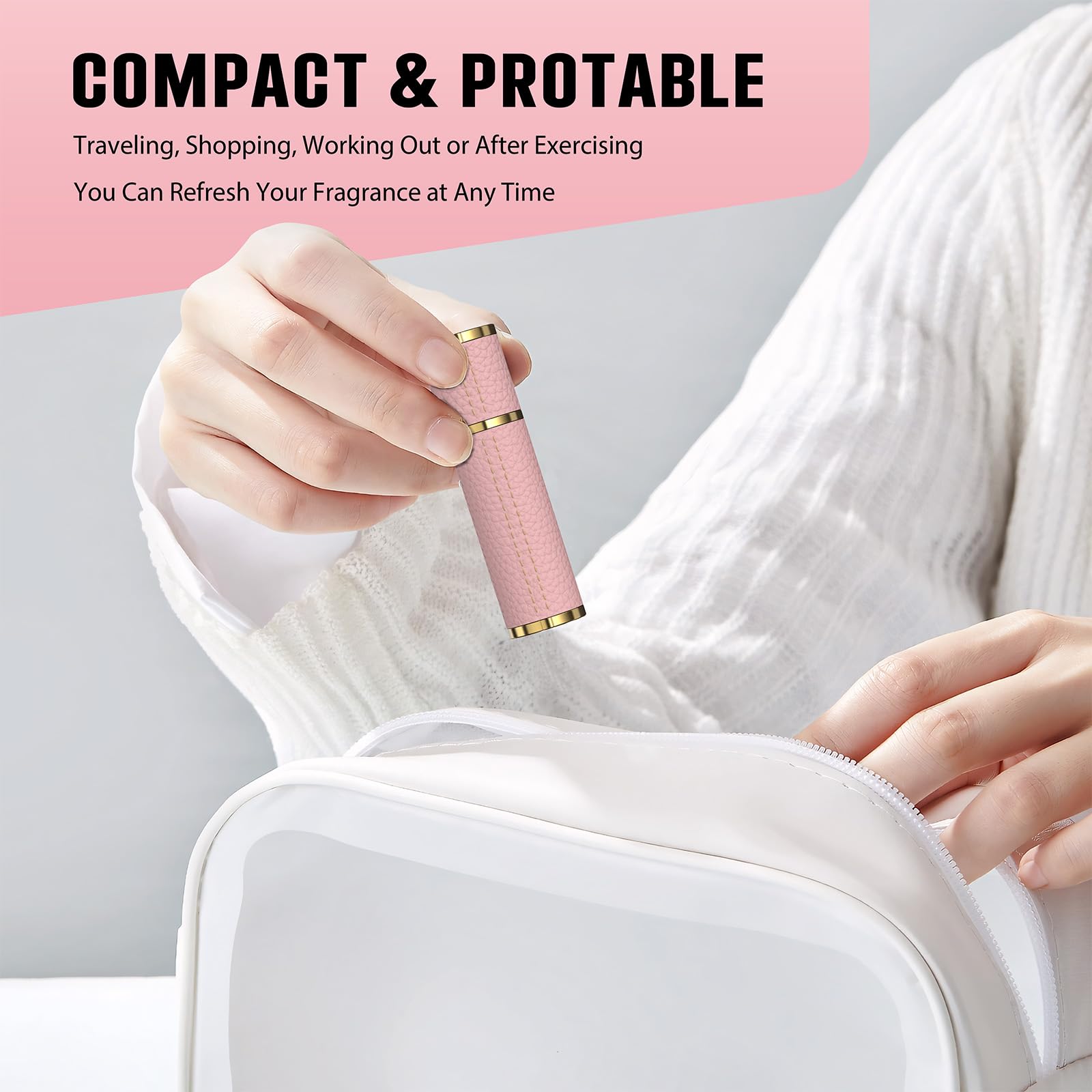 Refillable Travel Perfume Bottle - 5ml Portable Perfume Atomizer & Cologne Sprayer - Mini Empty Fragrance Spray Bottle for Women & Men (Pink) - Perfect for Airplane Carry-on, Gym Bag & Purse Essentials