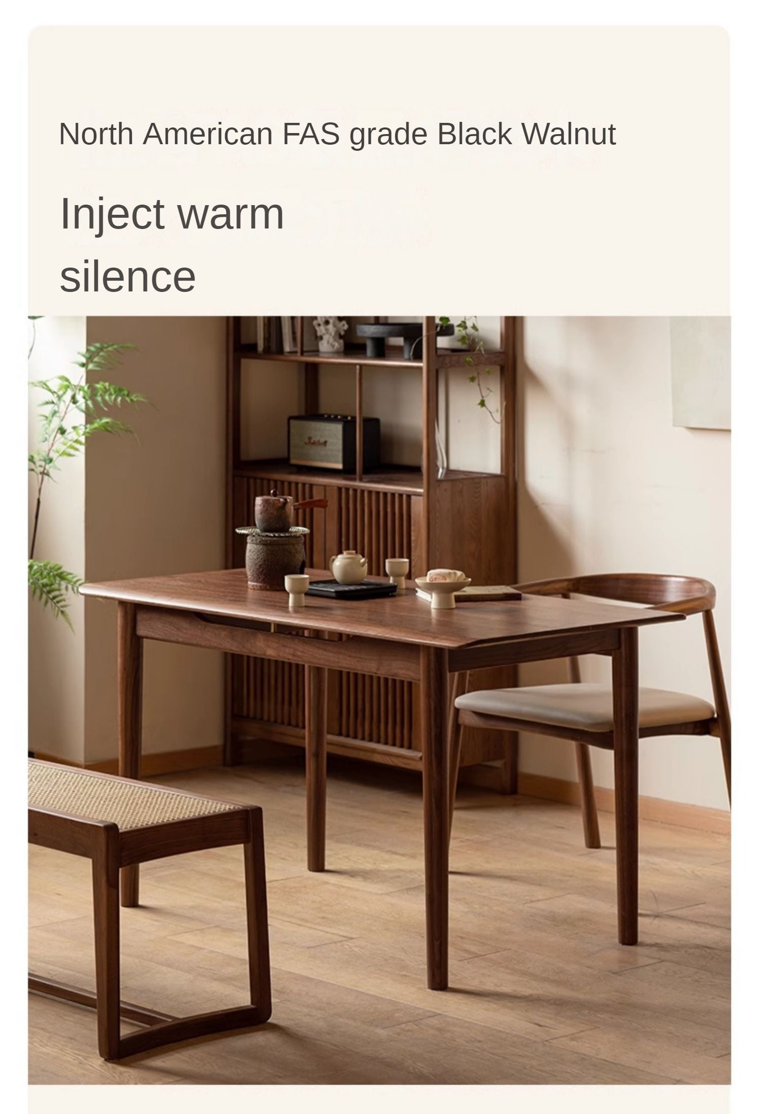 Premium Black Walnut Solid Wood Large Coffee Table - Modern Minimalist Design for Living Room, Lounge & Office