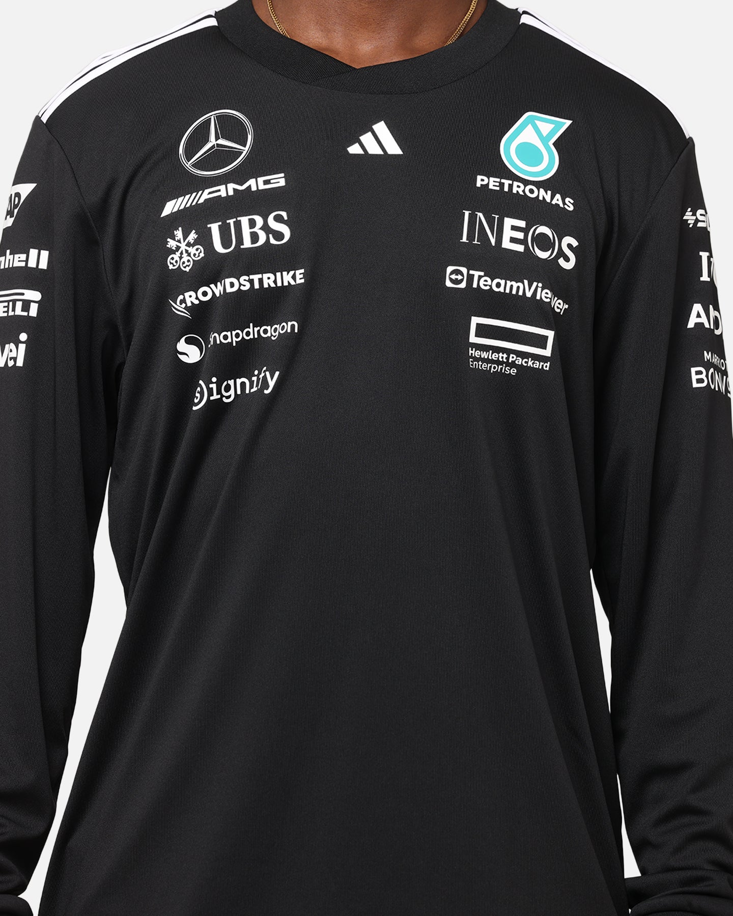 Adidas x Mercedes AMG Petronas F1 2025 Team Long Sleeve Driver T-Shirt - Black | Official Formula One Racing Shirt for Fans & Enthusiasts