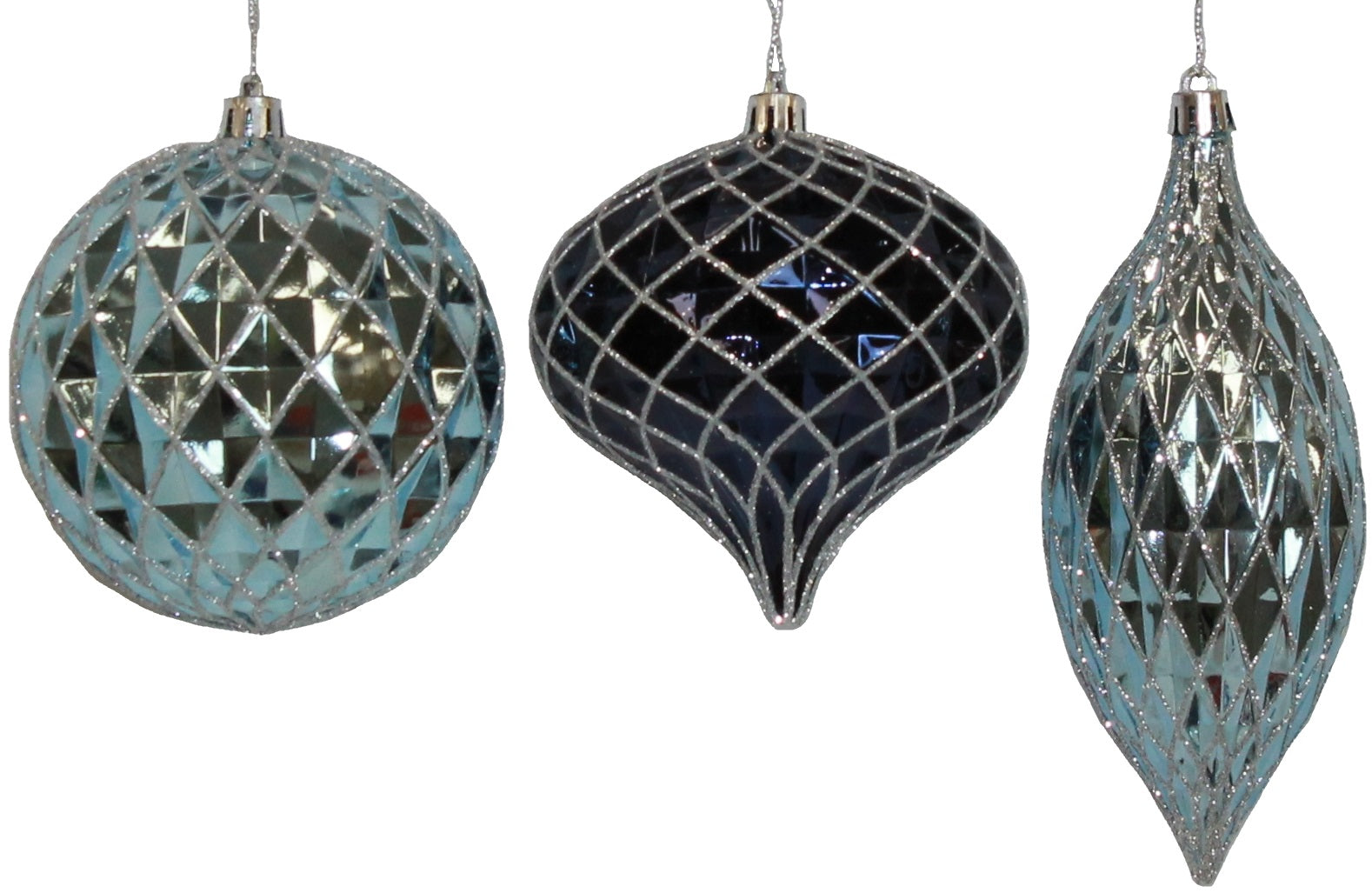 100MM Faceted Blue Glitter Shatterproof Christmas Tree Ornament - Durable Holiday Decor for Xmas Tree, Home, Party & Gift Giving