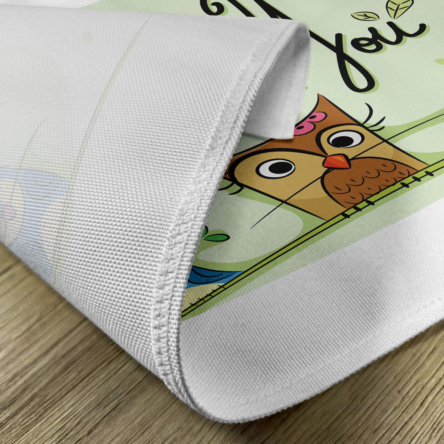 Ambesonne 4-Pack Animal Placemats Set - Cute Bird, Owl, Worm & Sparrow Floral Design with Thank You Message - Washable Fabric Table Mats for Dining Room & Kitchen Decor (Green) - Perfect for Family Dinners, Holiday Gatherings & Everyday Meals