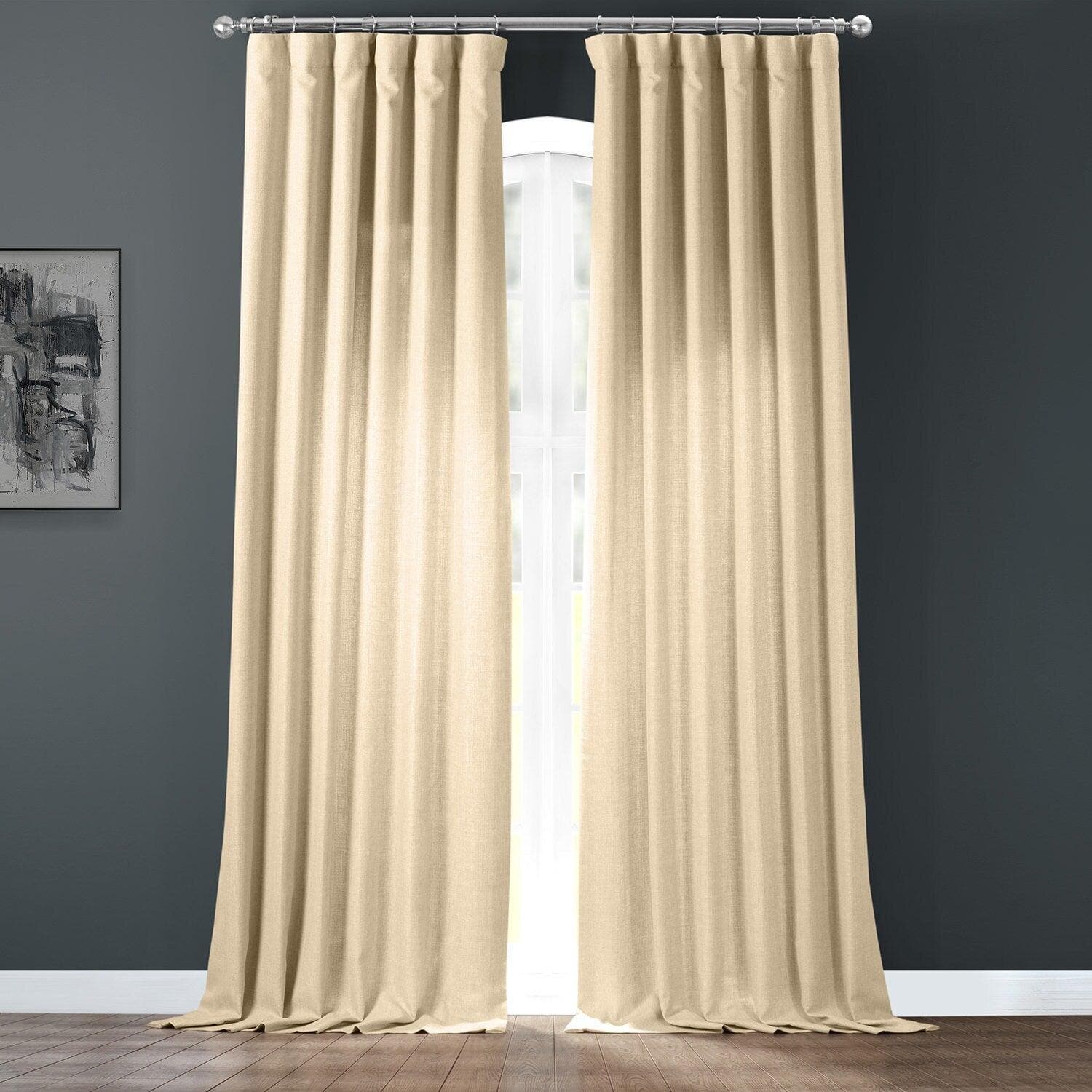 Sepia Tan Italian Faux Linen Blackout Curtains - Thermal Insulated Window Drapes for Bedroom, Living Room & Nursery (Set of 2 Panels)