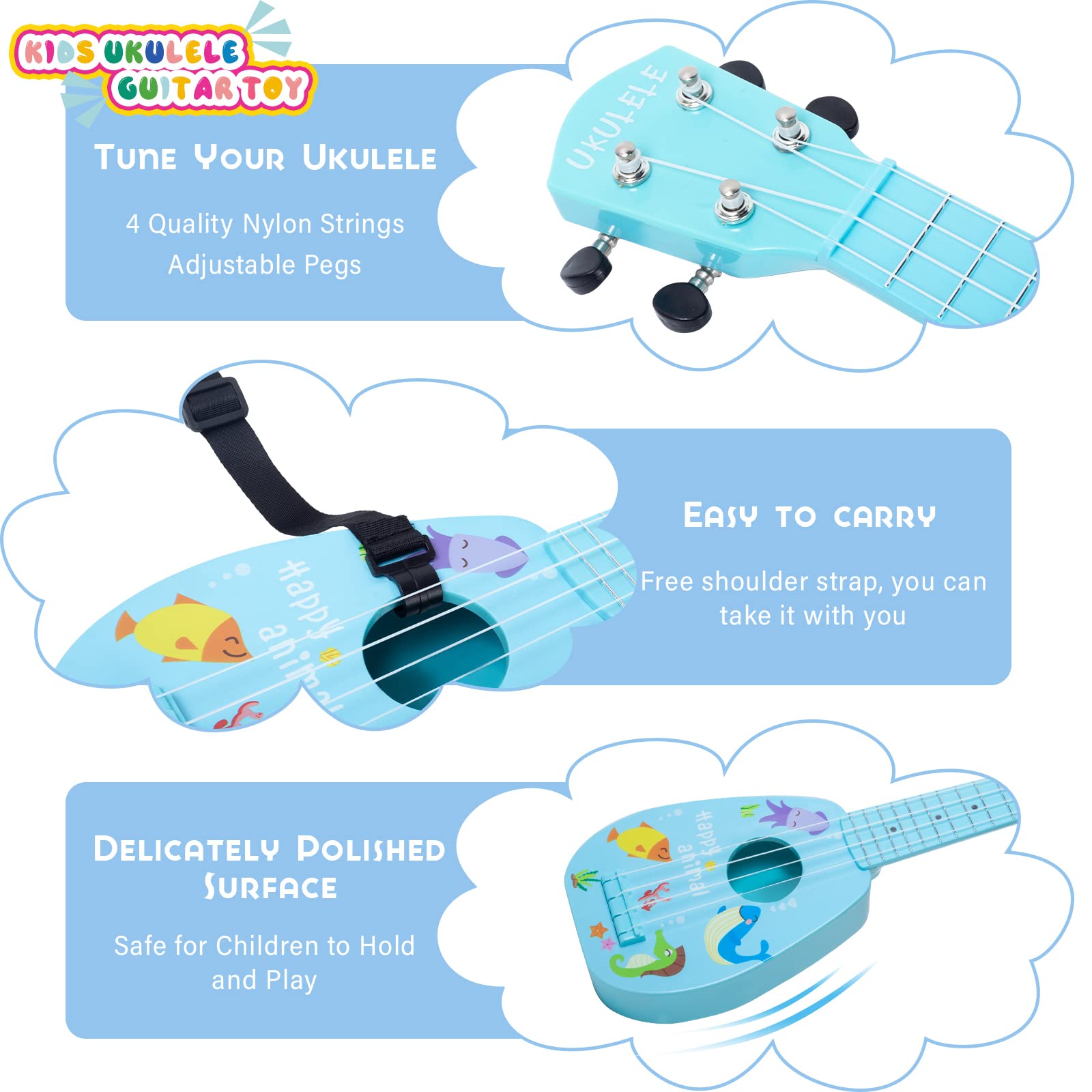 **YOLOPLUS+ 17 Inch Kids Ukulele Toy – 4-String Mini Guitar for Toddlers & Beginners – Educational Musical Instrument with Anti-Impact Design, Includes Picks, Strap & Tutorial – Perfect for Learning, Playtime & Early Music Development**