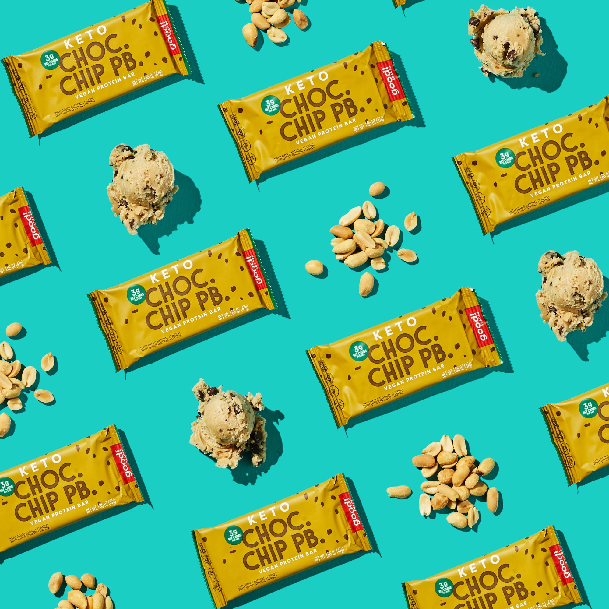 Keto Vegan Protein Bars - Chocolate Chip Peanut Butter, Gluten Free Low Carb Snack (12 Bars) | High Protein (11g), Low Sugar (3g Net Carbs) Meal Replacement for Weight Loss & Fitness | Perfect for On-the-Go, Workout Recovery & Healthy Snacking