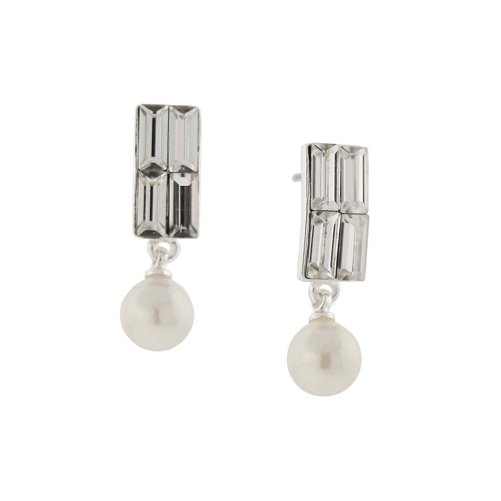 1928 Jewelry Clear Crystal Faux Pearl Drop Earrings for Women - Elegant Dangle Earrings for Wedding, Party & Evening Wear