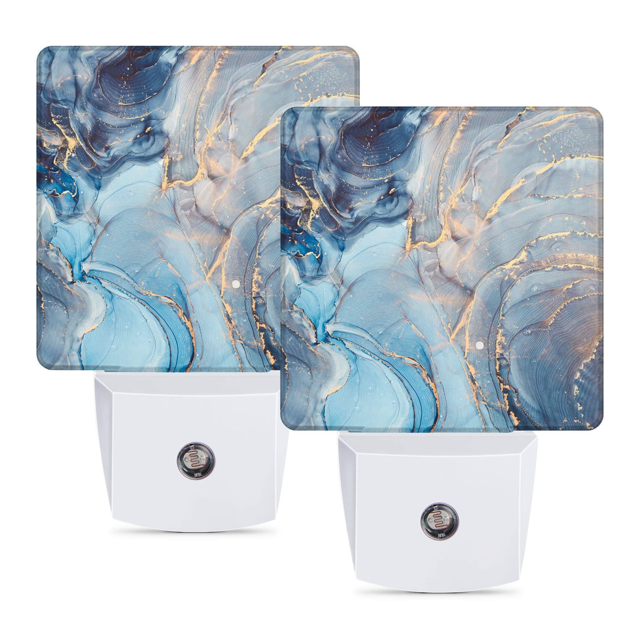 Gold Powder Marble Plug-in Night Light with Smart Dusk-to-Dawn Sensor - White LED Energy Efficient Nightlight for Bedroom, Bathroom, Kitchen, Hallway & Stairs | Perfect for Kids Rooms, Nurseries, and Home Decor