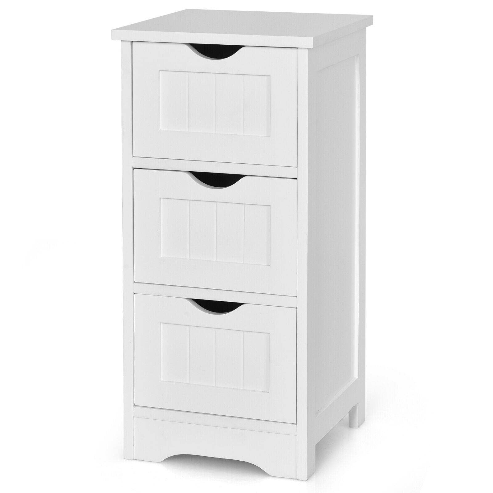 3-Tier White Mikalo Bathroom Floor Storage Organizer - Space-Saving Cabinet for Bathroom, Kitchen, Garage & Closet Organization - Perfect for Towels, Toiletries & Cleaning Supplies Storage