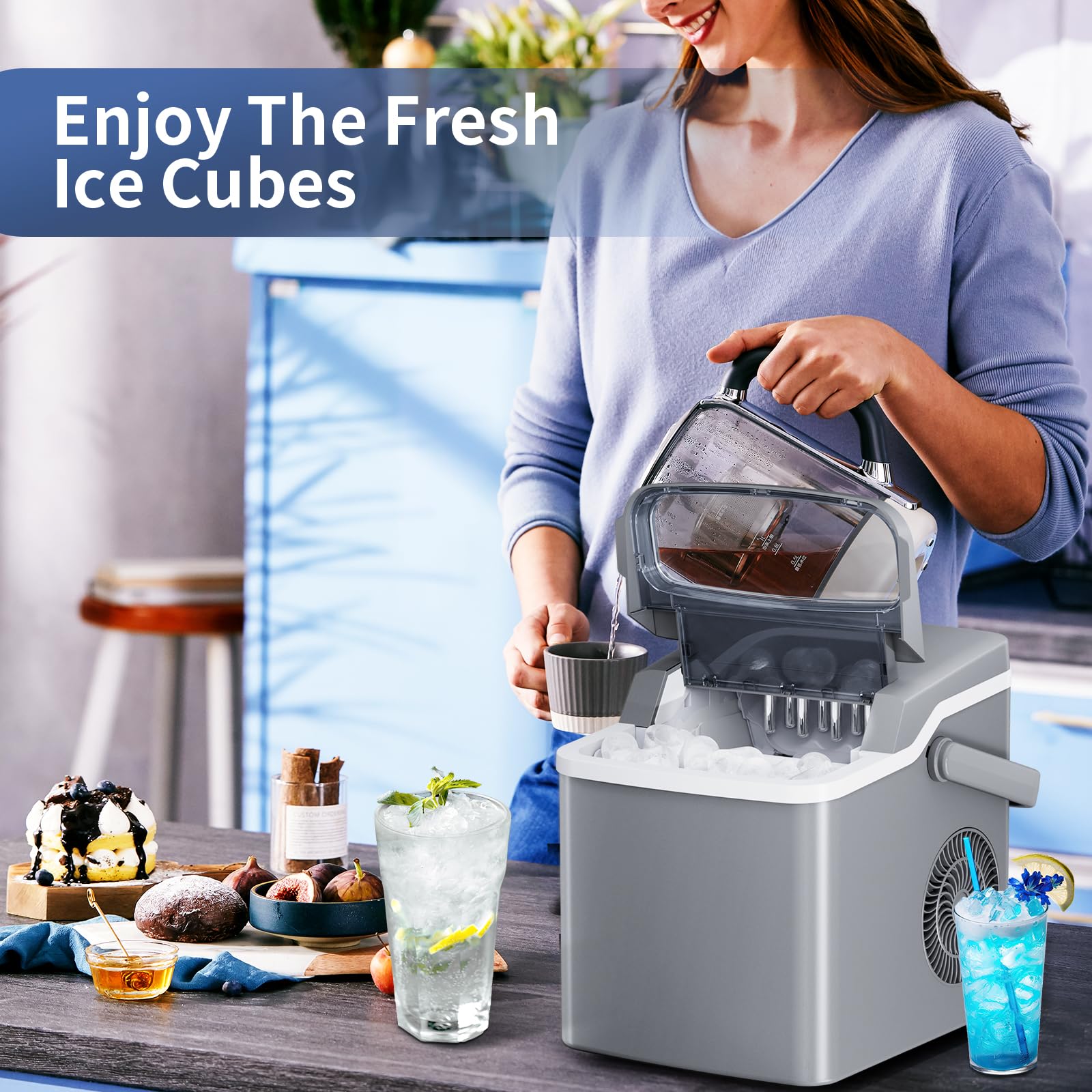 Antarctic Star Portable Countertop Ice Maker - 26 lbs Daily Output, 9 Ice Cubes in 6 Minutes, Self-Cleaning Ice Machine with One-Touch Operation & 2 Ice Size Options - Perfect for Home Kitchen, Office, Dorm Room, RV, Camping & Outdoor Parties (Grey)