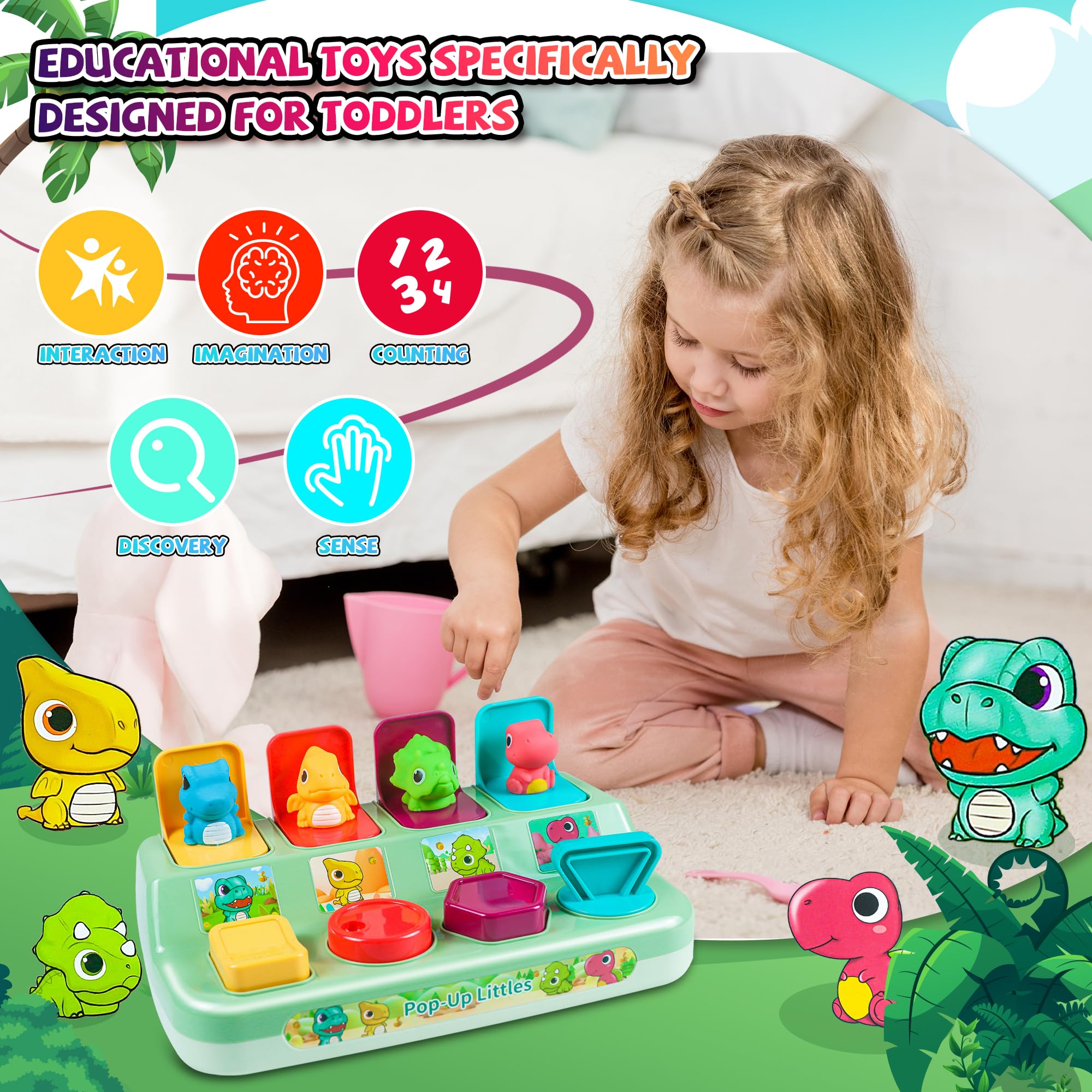 Interactive Pop Up Animal Toy for Toddlers 1-3 Years Old - Montessori Cause & Effect Learning Toy, Dinosaur Pop Up Game for Boys & Girls - Perfect for Early Childhood Development & Sensory Play at Home or Preschool