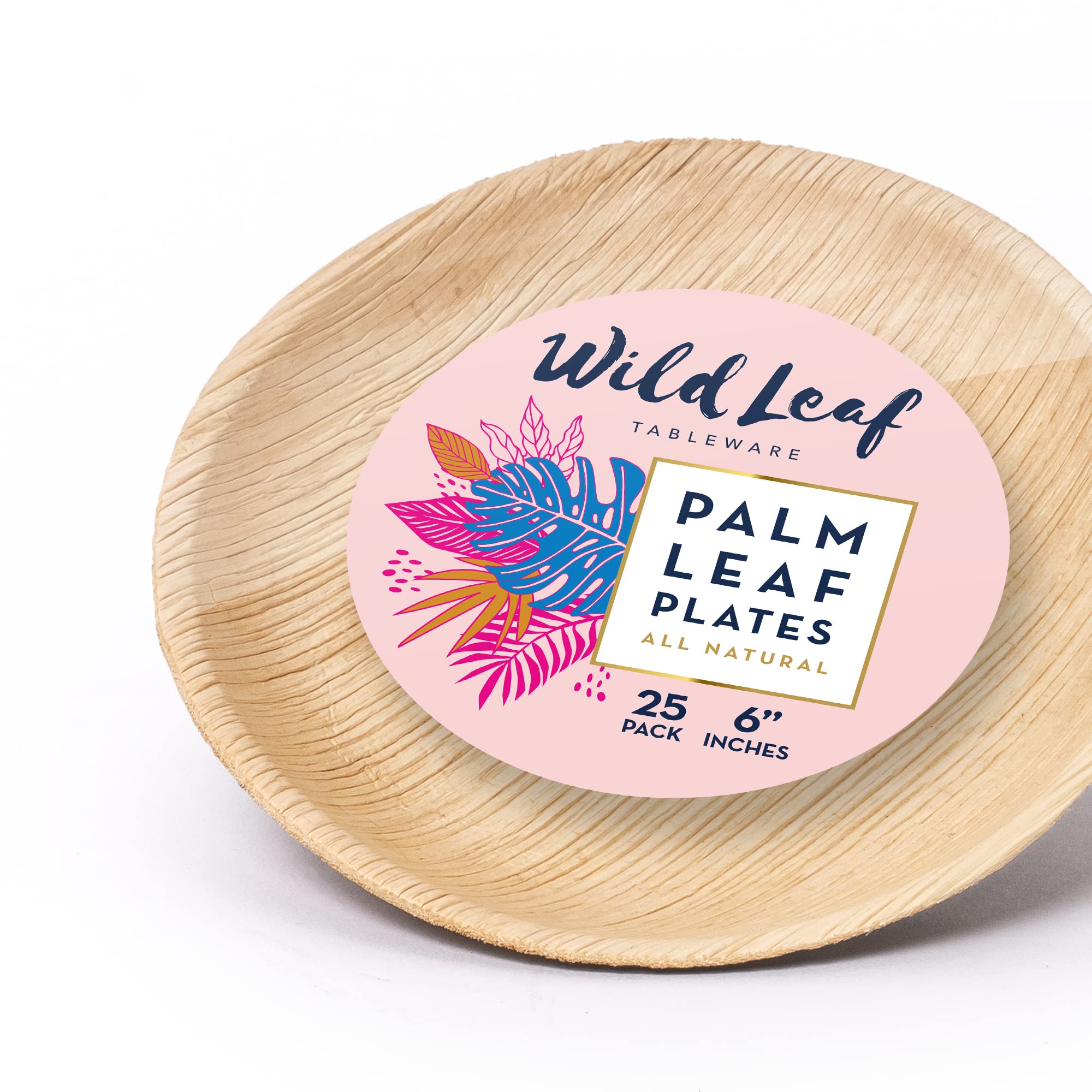 Eco-Friendly 6 Inch Round Palm Leaf Plates - 25 Pack Biodegradable Disposable Dinnerware for Restaurants, Parties, Catering & Cocktail Events - Sustainable Bamboo Tableware for Weddings, Picnics & Outdoor Dining