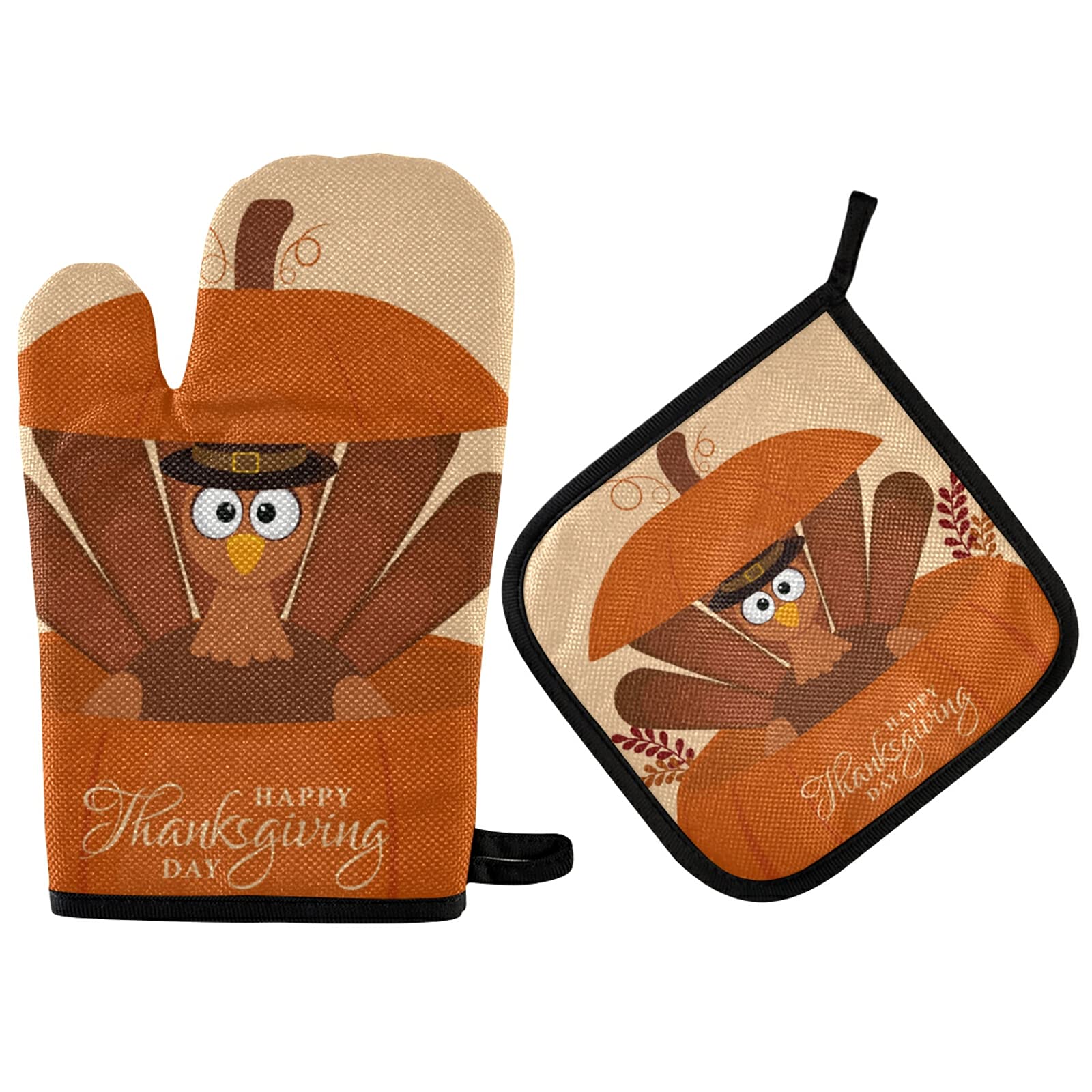 **Aflyko Thanksgiving Oven Mitt & Pot Holder Set - Funny Turkey Pumpkin Heat Resistant Kitchen Gloves for Grilling, BBQ, Baking - Perfect Holiday Gift & Festive Home Decor**    *(Use Scenes: Ideal for Thanksgiving cooking, holiday baking, BBQ parties, or as a festive kitchen decor gift!)*