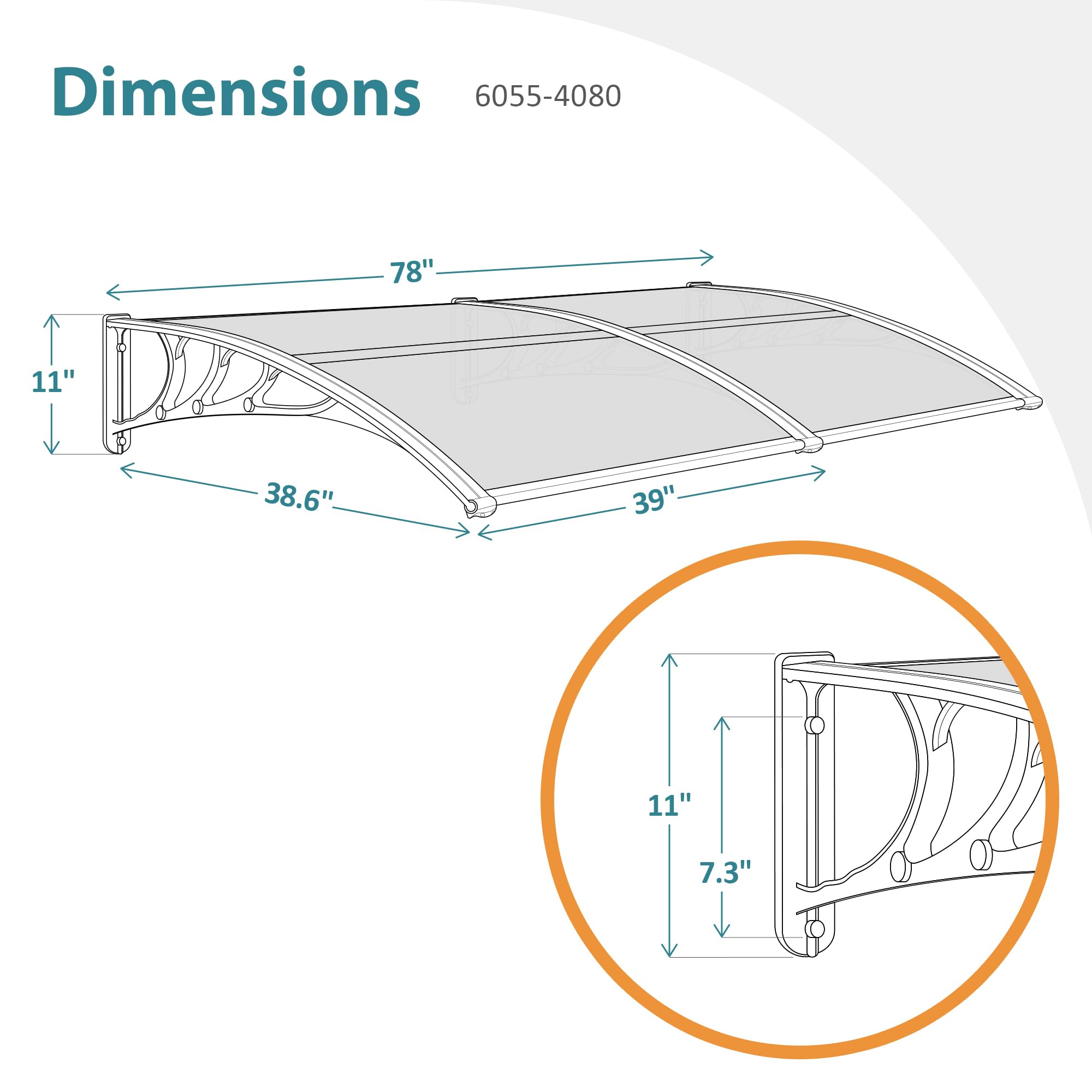 MCombo 39 x 78 Inch Polycarbonate Window Awning - Outdoor Patio Cover, Front Door Canopy, Garden Shade (40