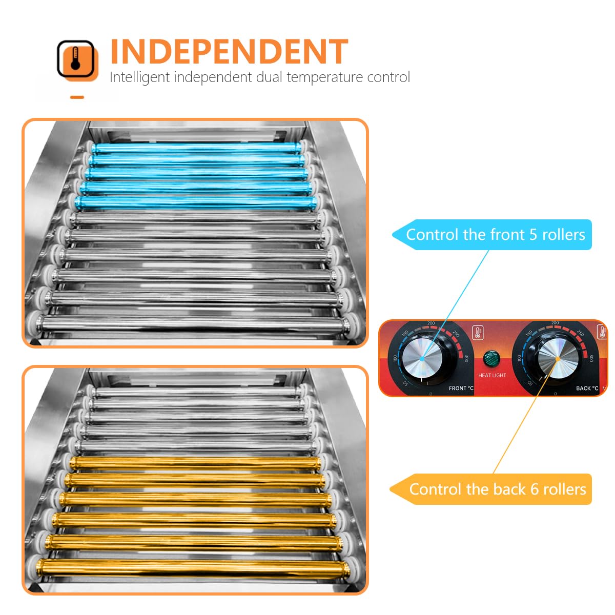 1670W Commercial Hot Dog Roller Grill Machine - 11 Non-Stick Stainless Steel Rollers, Holds 30 Hot Dogs with Removable Glass Cover - Perfect for Convenience Stores, Snack Bars, Food Trucks & Events