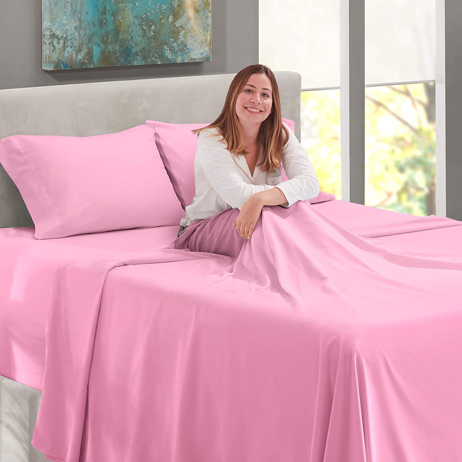 4-Piece Twin XL Sheet Set - 800 Thread Count 100% Ultra-Fine Cotton Luxury Bed Sheets - Extra Long Staple Cotton for Superior Softness - Fits Mattress Up to 15