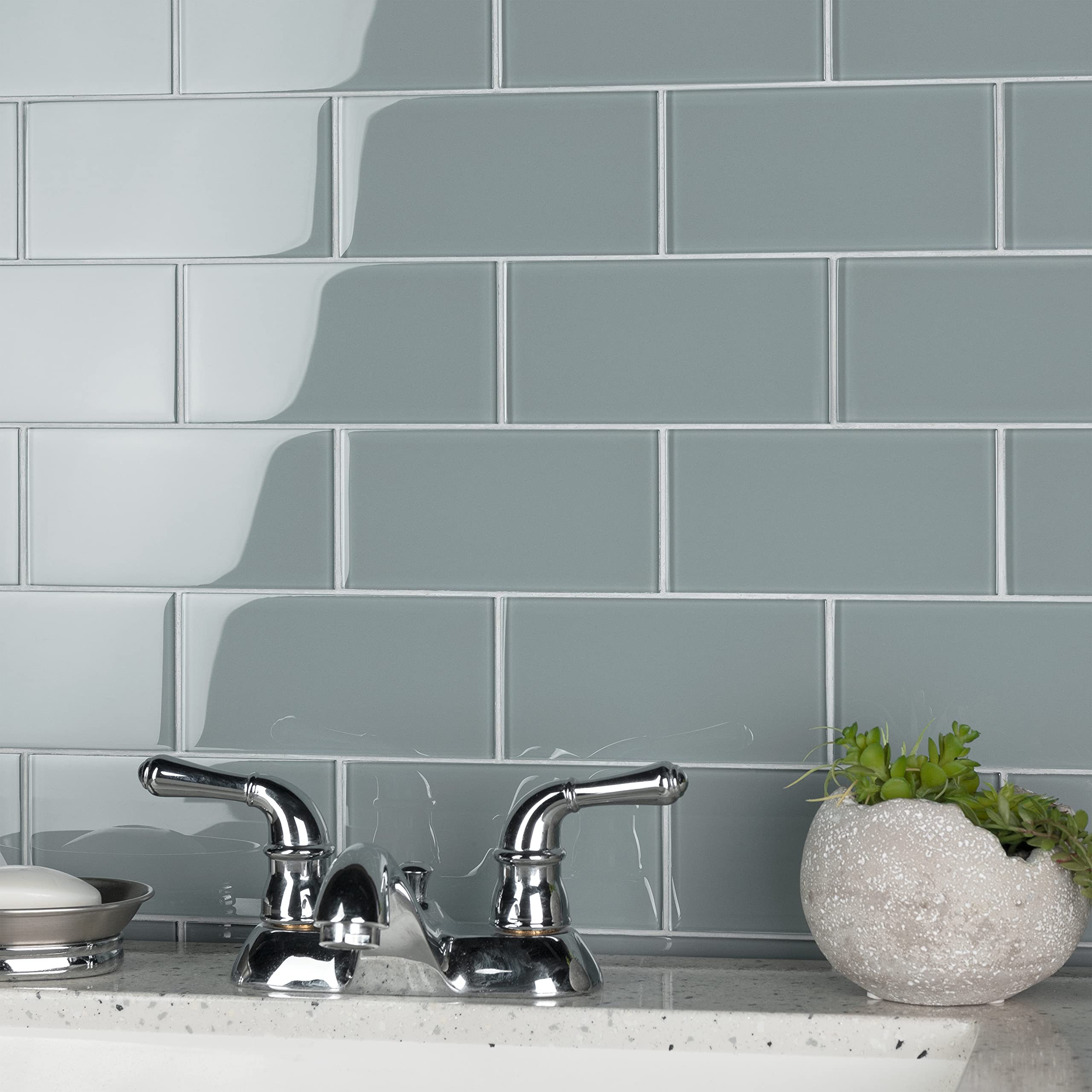 Merola Tile GITT3SBS Tessera Blue Glass Subway Wall Tile - 80-Pack for Bathroom Backsplash & Kitchen Renovation
