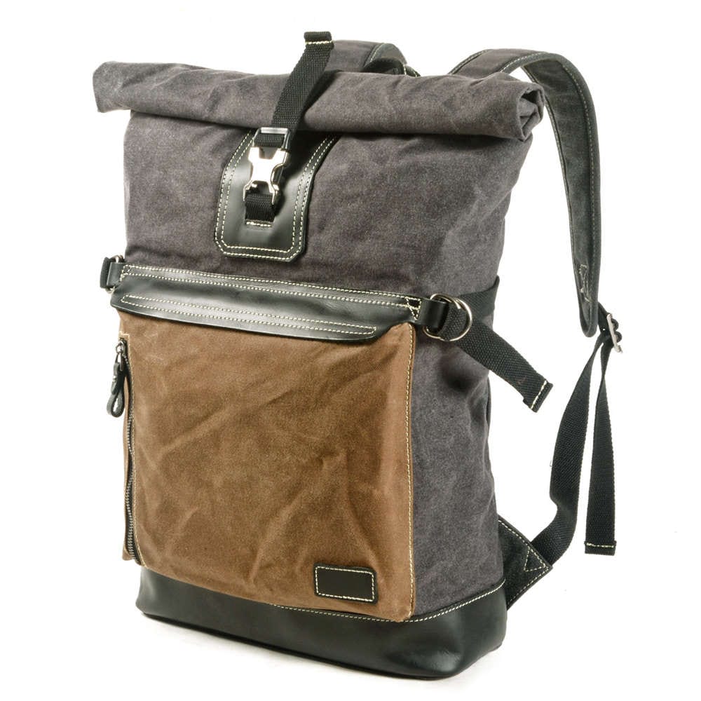 Durable Canvas & Genuine Leather Backpack - Waterproof Grey & Green Laptop Bag for Men & Women | Perfect for Travel, Work & College Commute