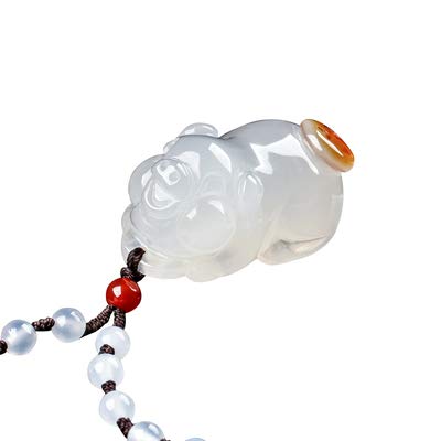 Natural Agate Zodiac Pig Necklace - Australian White Chalcedony Couple Pendant, Ethnic Style Matching Birthday Gift for Her/Him, Perfect for Valentine's Day, Anniversary & Boho Fashion Accessories