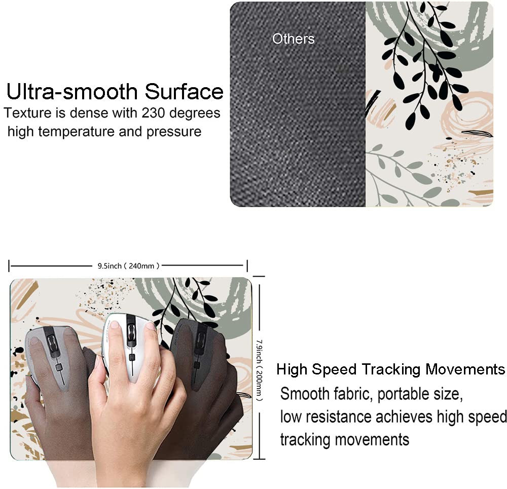Abstract Art Mouse Pad - Waterproof Non-Slip Rubber Base Square Mouse Mat for Office & Laptop - Modern Boho Leaves Design - Perfect for Work, Gaming & Home Office Setup