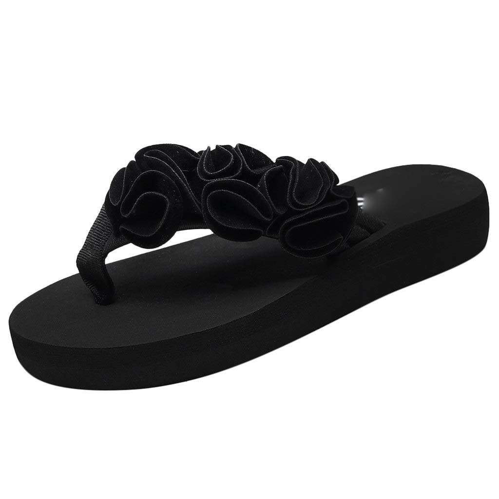 Women's Non-Slip Flower Slippers - Summer Beach Wedge Sandals with Open Toe for Indoor & Outdoor Use | Comfortable Flip Flops for Pool, Garden, Vacation and Casual Wear (Size 36)
