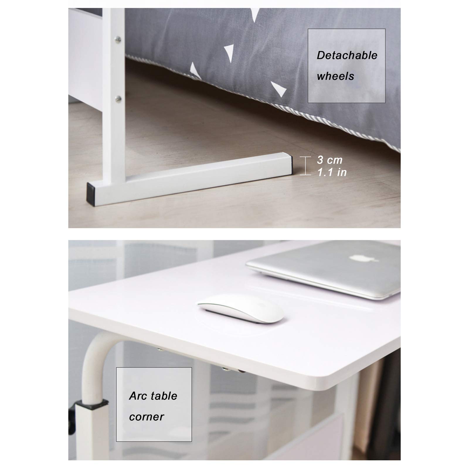 QWEASDF Adjustable Mobile Laptop Desk with Wheels - Portable Sofa Side Table, Rolling Computer Stand for Home Office & Bedroom - Perfect for Working from Couch, Under Bed Storage & Small Space Organization