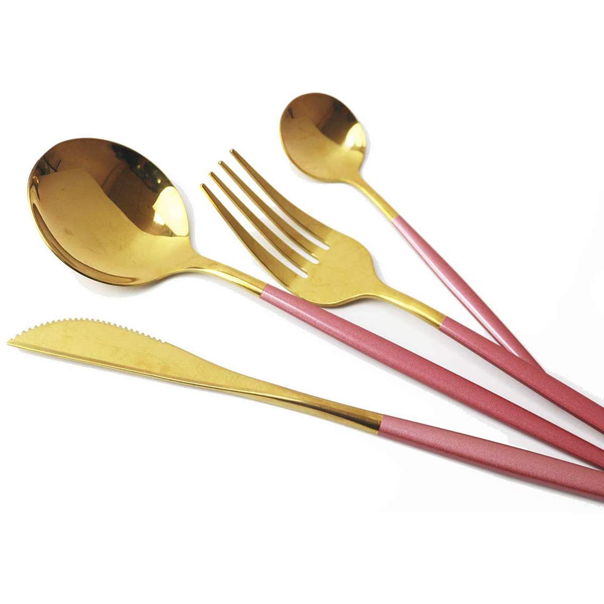 40-Piece Stainless Steel Flatware Set - 18/10 Mirror Polished Silverware with Pink Handles (Forks, Spoons, Knives) - Durable & Reusable Cutlery for Family Dinners, Parties, Restaurants & Daily Use - Service for 10 People