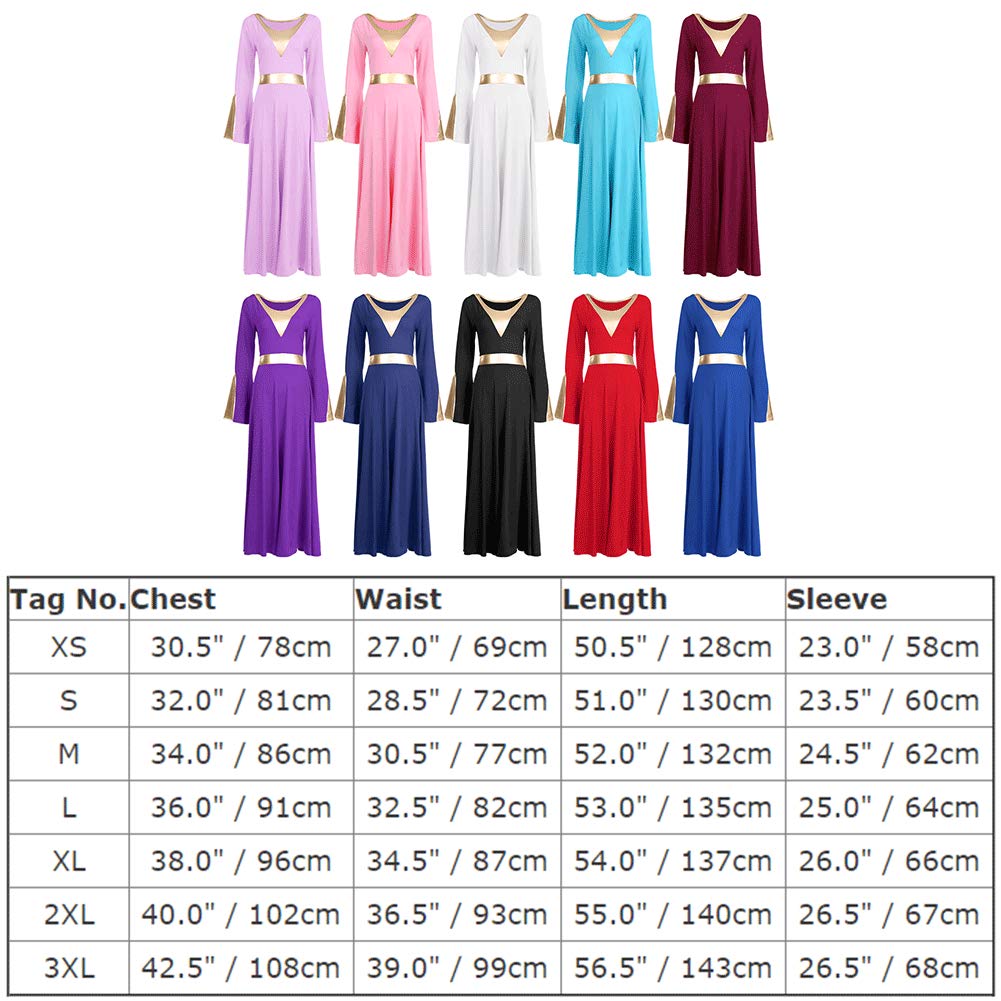 IMEKIS Women's Metallic Color Block Liturgical Dance Dress - Worship & Praise Costume for Church Performances & Special Events