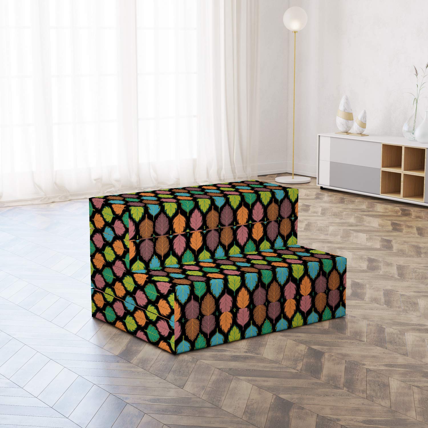 Ambesonne Foldable Mattress with Colorful Leaf Design - 74.8