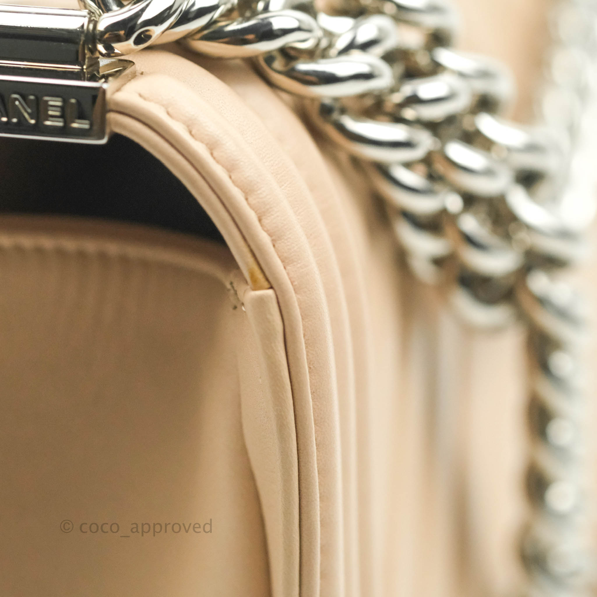 Chanel Chevron Medium Boy Bag in Light Pink Beige Calfskin with Silver Hardware - Luxury Crossbody Bag for Women, Perfect for Date Night & Special Occasions