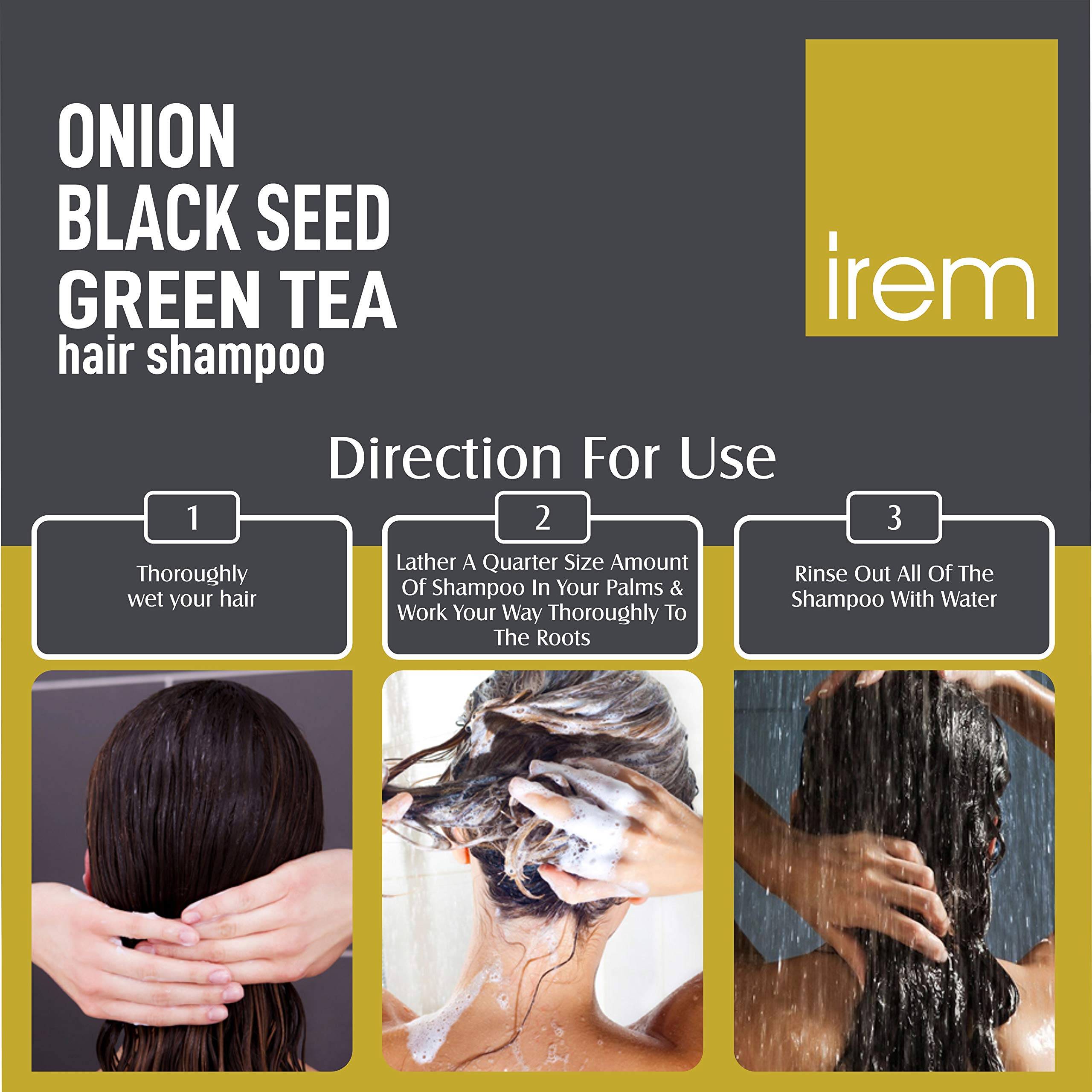 Irem Onion Black Seed & Green Tea Shampoo for Hair Growth & Hair Loss Prevention - 250ml - Revitalizes & Strengthens Hair for Men & Women - Perfect for Daily Use & Damaged Hair Care