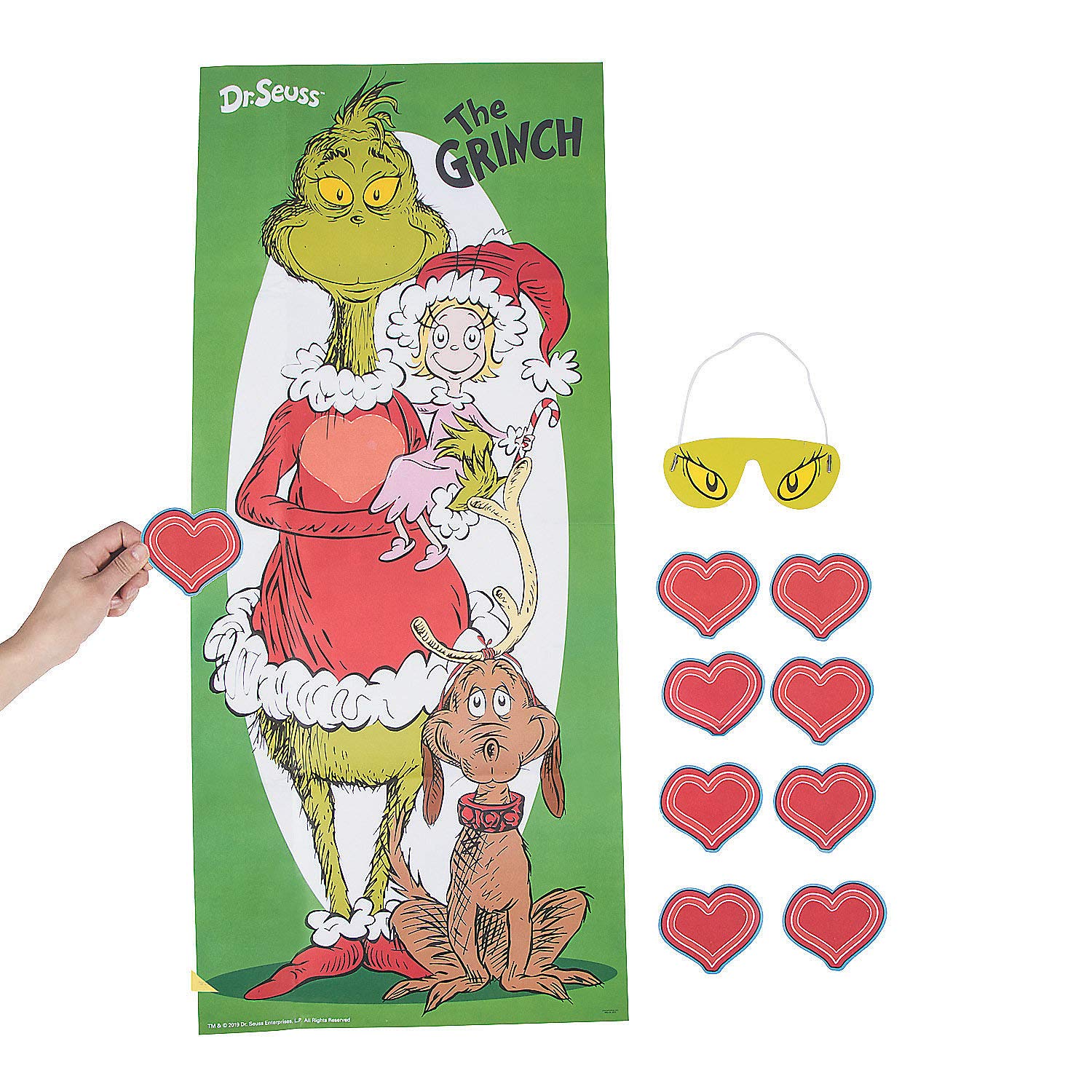 Fun Express Grinch PIN The Heart Game - 9-Piece Christmas Party Game for Kids & Families - Perfect for Holiday Gatherings, Classroom Activities & Festive Fun