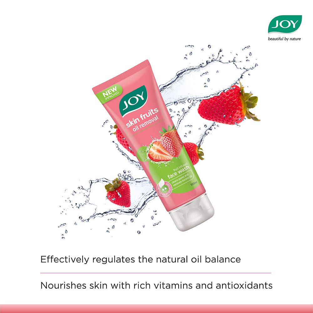 Joy Skin Fruits Oil Removal Strawberry Face Wash - 2 Pack (2 x 100ml) - Gentle Cleansing for Oily & Acne-Prone Skin - Perfect for Morning & Night Skincare Routine