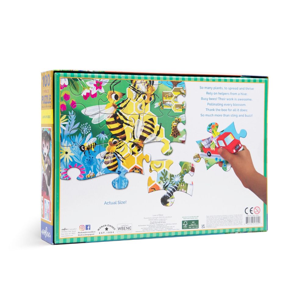 eeBoo Love of Bees 100 Piece Jigsaw Puzzle - Beautiful Nature-Themed Puzzle for Adults & Kids, Perfect for Family Game Night & Educational Activities
