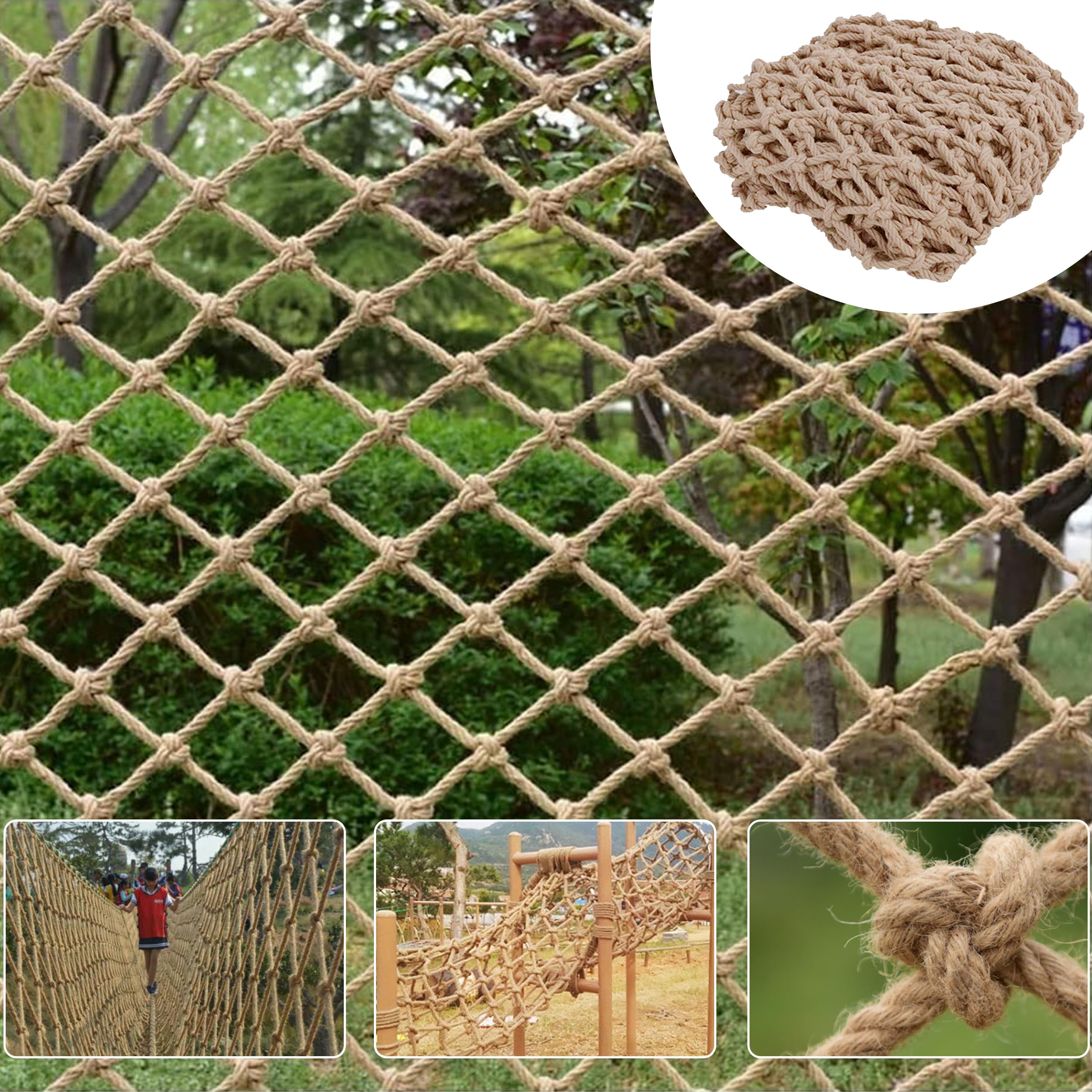 Durable Hemp Rope Safety Net for Kids - Heavy Duty Climbing Net for Tree Houses, Balconies, Stairs & Playgrounds - Indoor/Outdoor Child Protection & Decorative Rope Netting - Perfect for Backyard Play Areas, Jungle Gyms & Home Safety Barriers