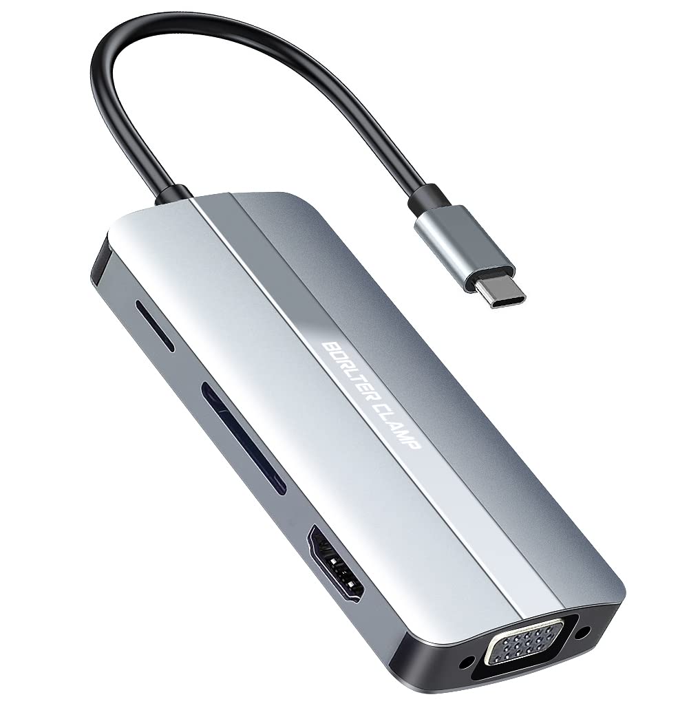 8-in-1 USB C Hub with HDMI, VGA, PD, Card Reader - for MacBook, XPS & More
