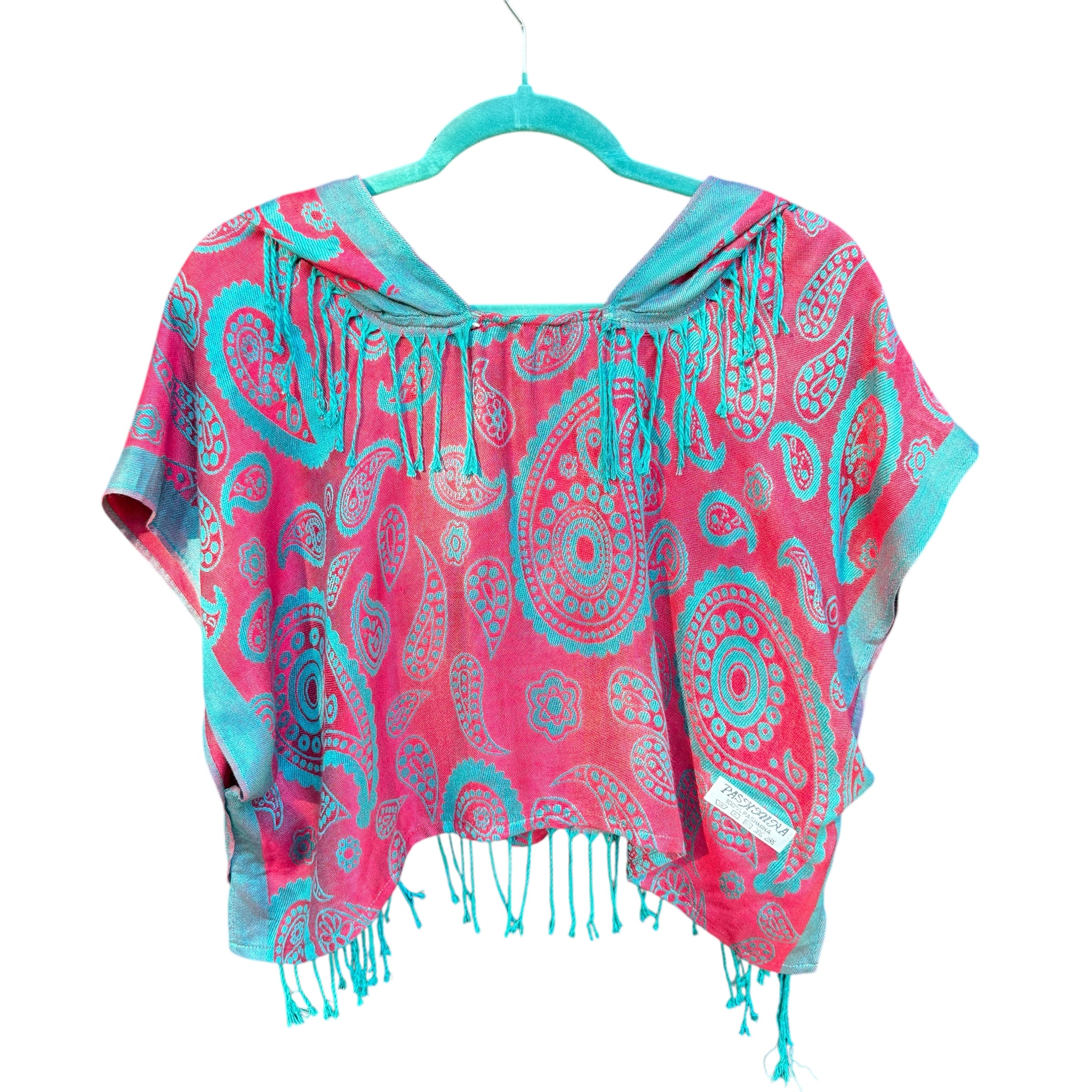 Teal Red Paisley Pashmina Silk Sleeveless Top for Women - Elegant Summer Blouse, Boho Chic Style, Perfect for Casual Outings, Beach Vacations & Date Nights