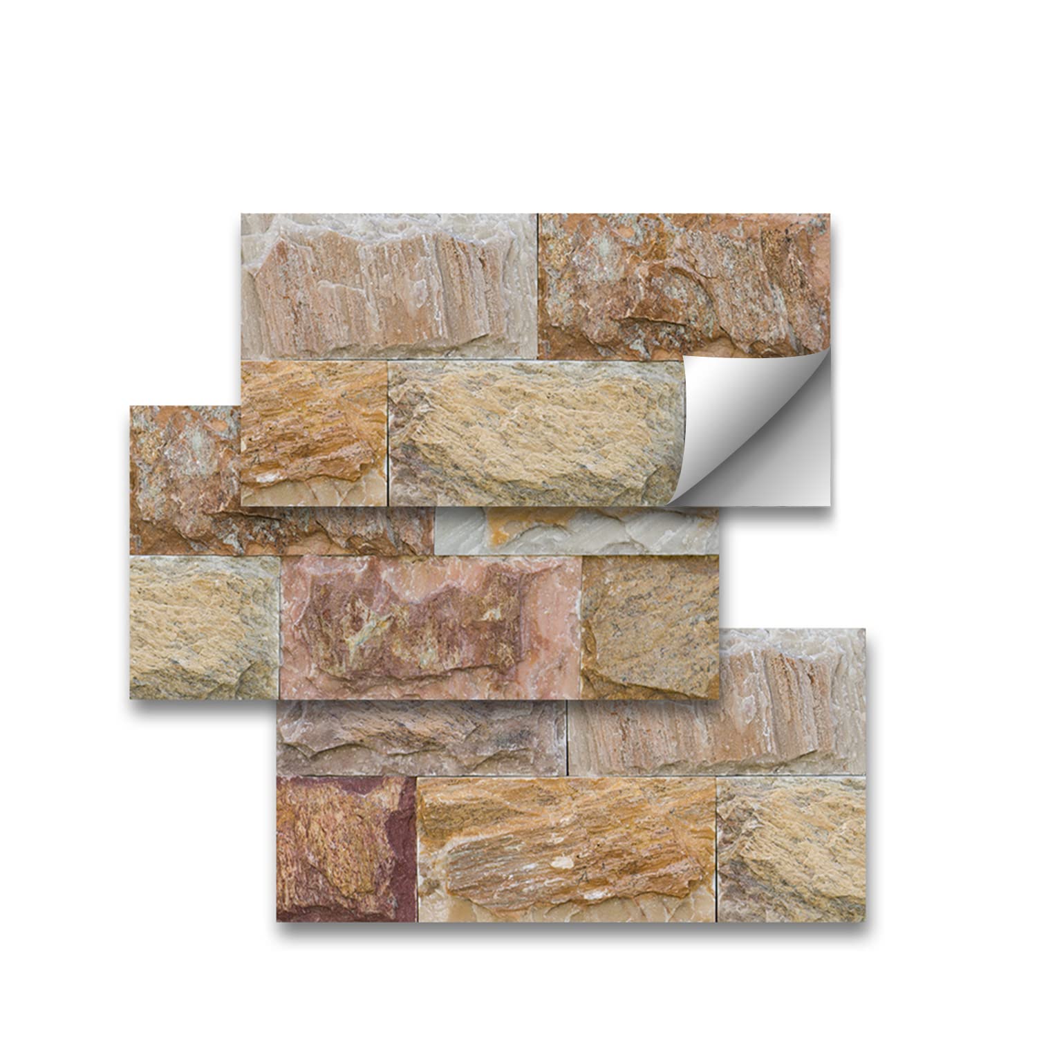 Funlife 27Pcs Self-Adhesive PVC Backsplash Tile Stickers - Peel and Stick Wall Decals for Kitchen & Bathroom - Brown Faux Stone Brick Effect - Easy DIY Home Decor Upgrade for Backsplash, Accent Walls & Furniture
