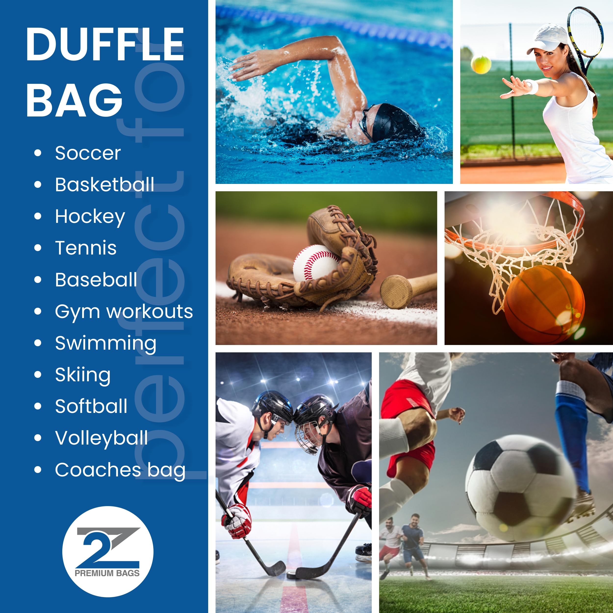 Z2 Sports Duffle Bag for Gym & Travel - Premium Water-Resistant Nylon Coaches Bag for Soccer, Baseball, Softball, Football, Basketball, Hockey - Durable Athletic Bag for Men & Women - Perfect for Sports Practice, Team Travel & Weekend Getaways