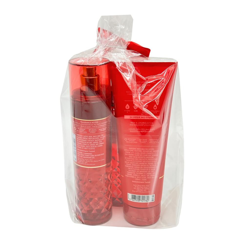 Bath & Body Works Winter Candy Apple 3-Piece Gift Set with Red Bow - Body Wash, Fragrance Mist & Body Cream - Full Size Holiday & Christmas Gifts for Women, Friends & Family - Perfect for Gifting, Self-Care & Home Fragrance