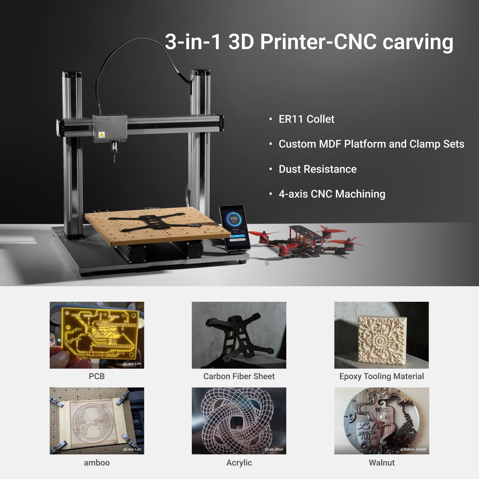Snapmaker 2.0 A350T 3-in-1 3D Printer with Laser Engraving & CNC Carving | Large FDM 3D Printer | Auto Bed Leveling | 12.6x13.8x13in Build Volume | All Metal Frame | Perfect for DIY Projects, Home Workshops & Prototyping