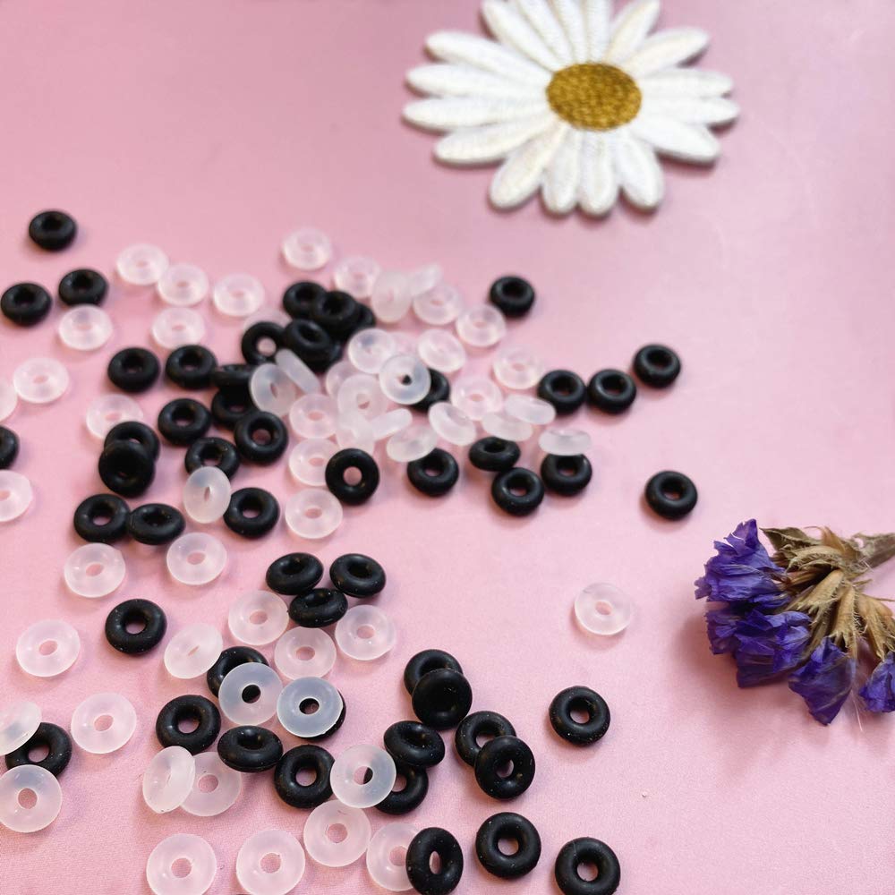 200Pcs Rubber Stopper O Rings 2mmx6mm - Anti-Skid Silicone Spacer Beads for DIY Jewelry Making, Bracelet & Necklace Accessories (Black, Transparent) - Perfect for Crafting, Repairing and Beading Projects