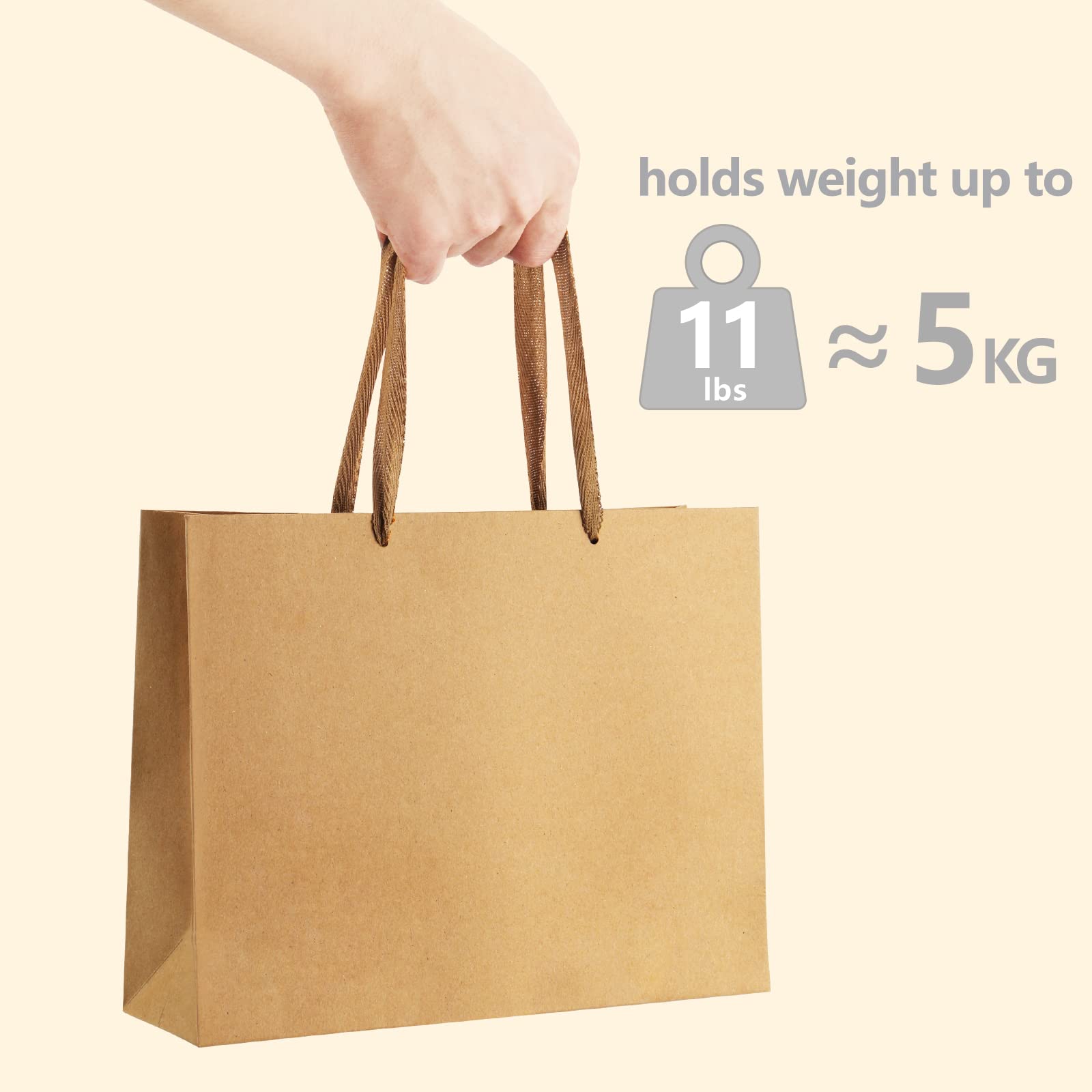 Premium 50-Pack Heavy Duty Kraft Brown Gift Bags with Soft Cloth Handles (10.6